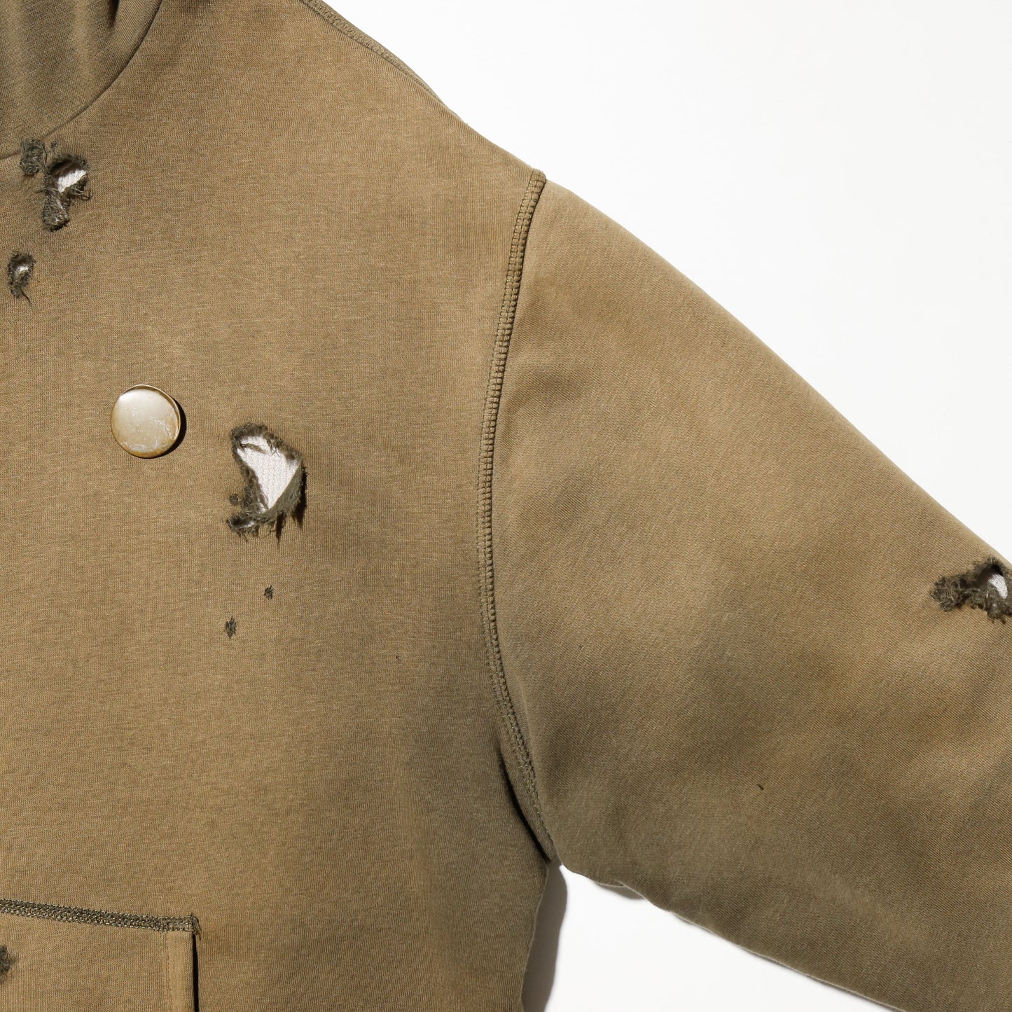 *one-off broken dust hoodie with thermal liner/aging kapper badge