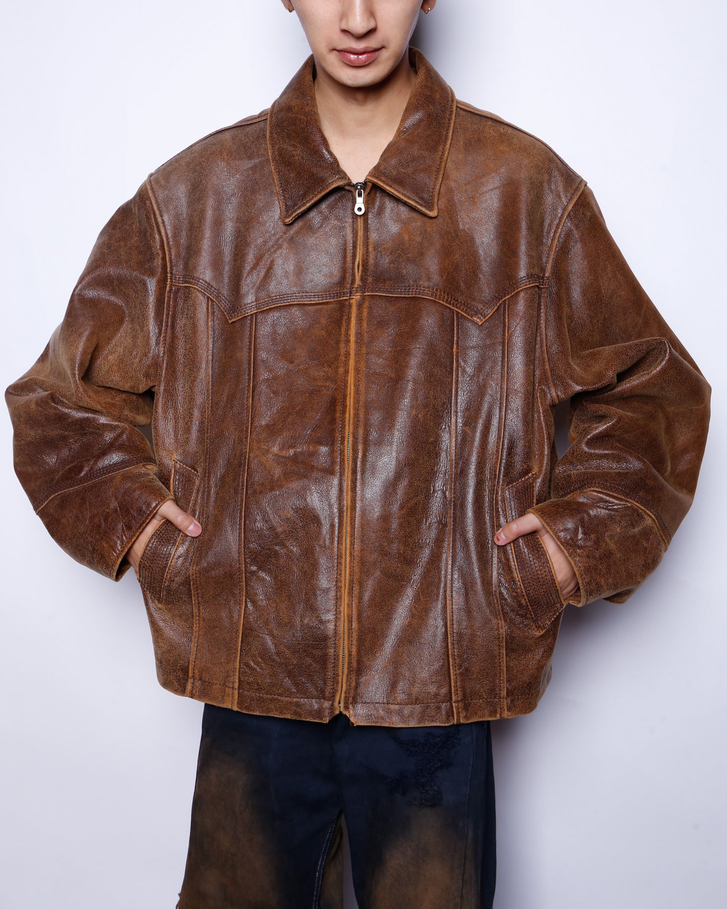 vintage fadded western leather jacket