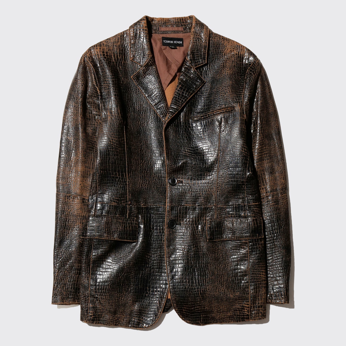 vintage 90's yoshiyuki konishi croc pattern leather tailored jacket