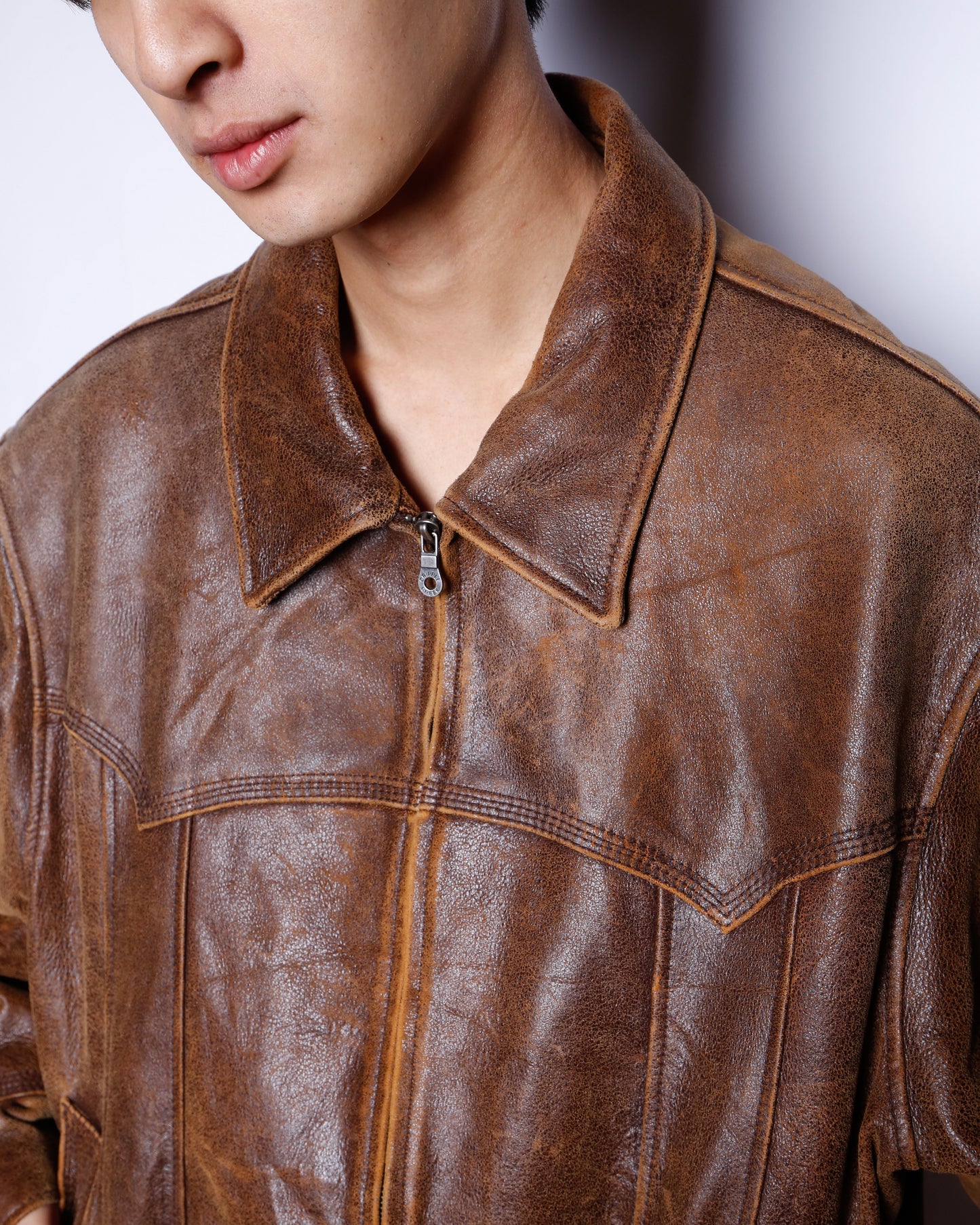vintage fadded western leather jacket
