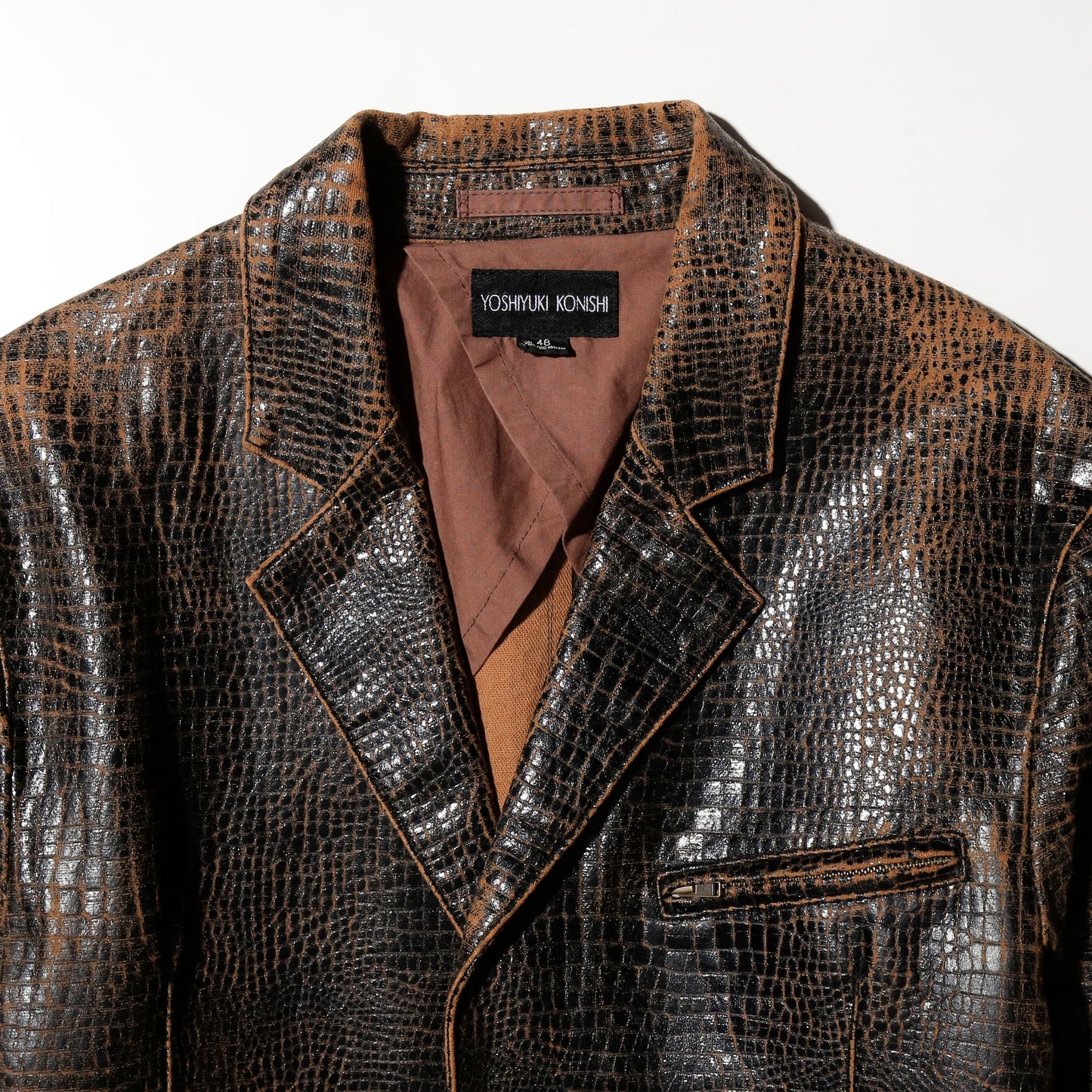 vintage 90's yoshiyuki konishi croc pattern leather tailored jacket