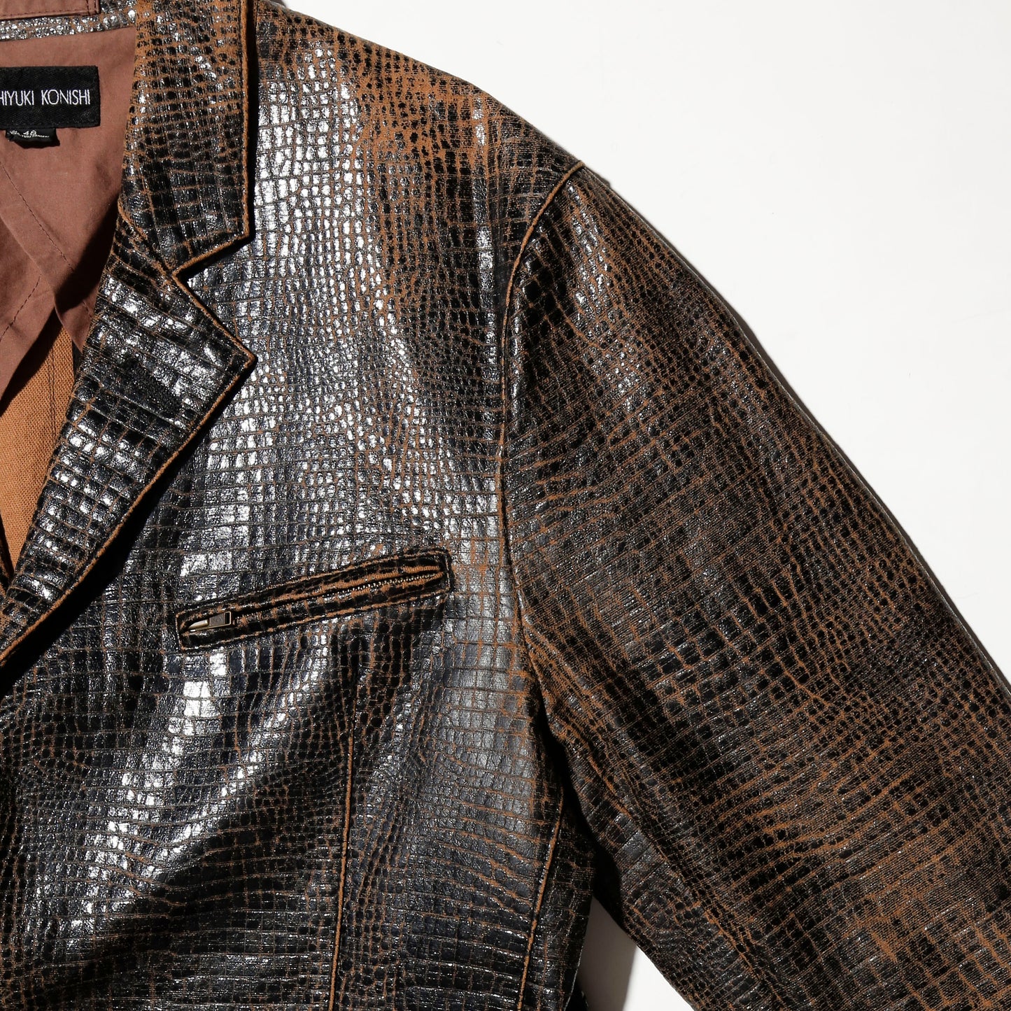 vintage 90's yoshiyuki konishi croc pattern leather tailored jacket