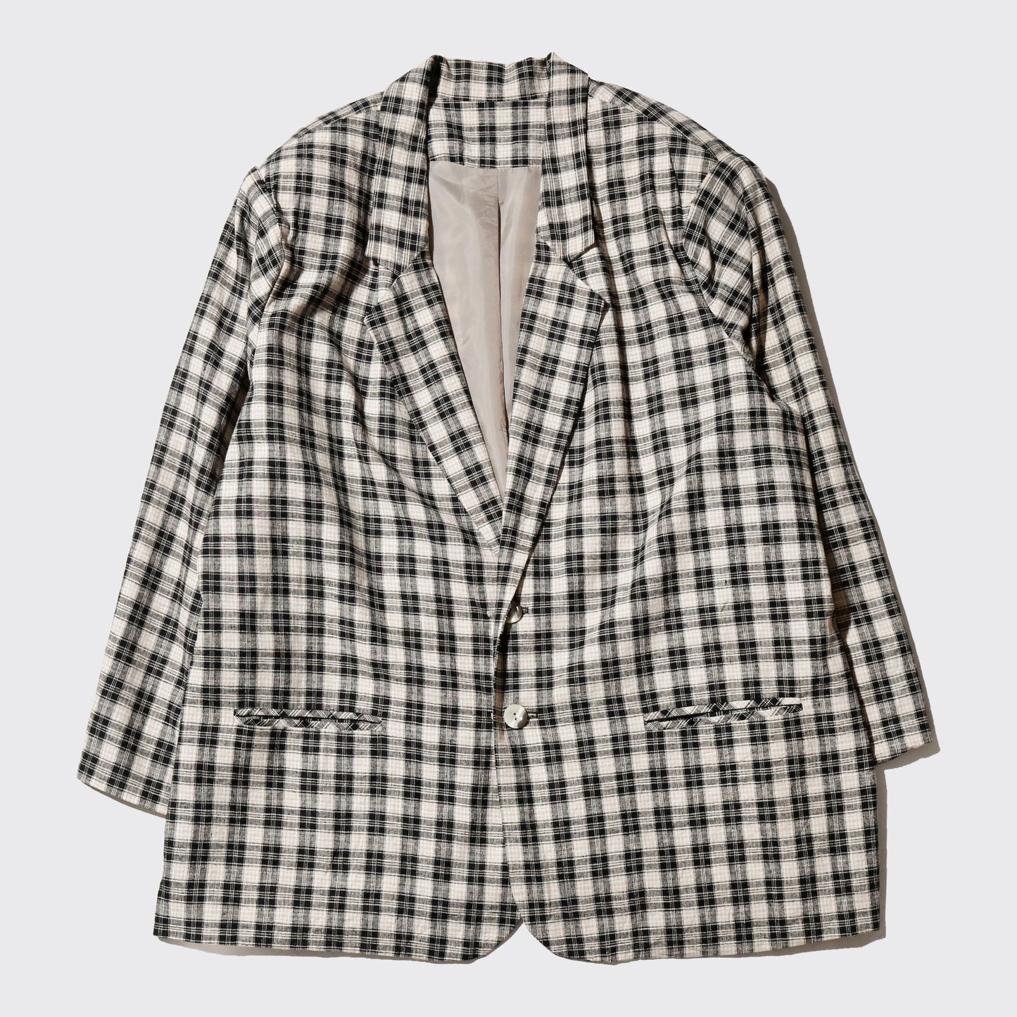 vintage check linen loose tailored jacket