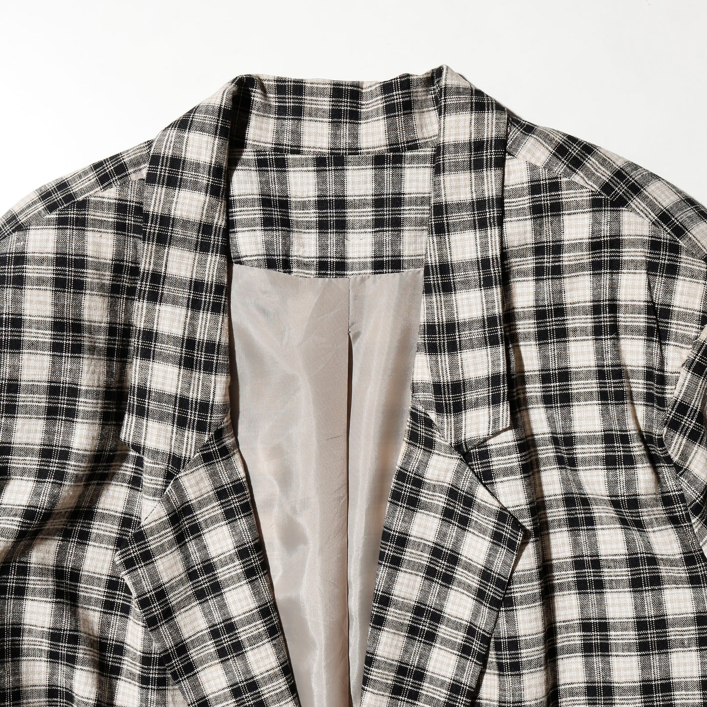 vintage check linen loose tailored jacket