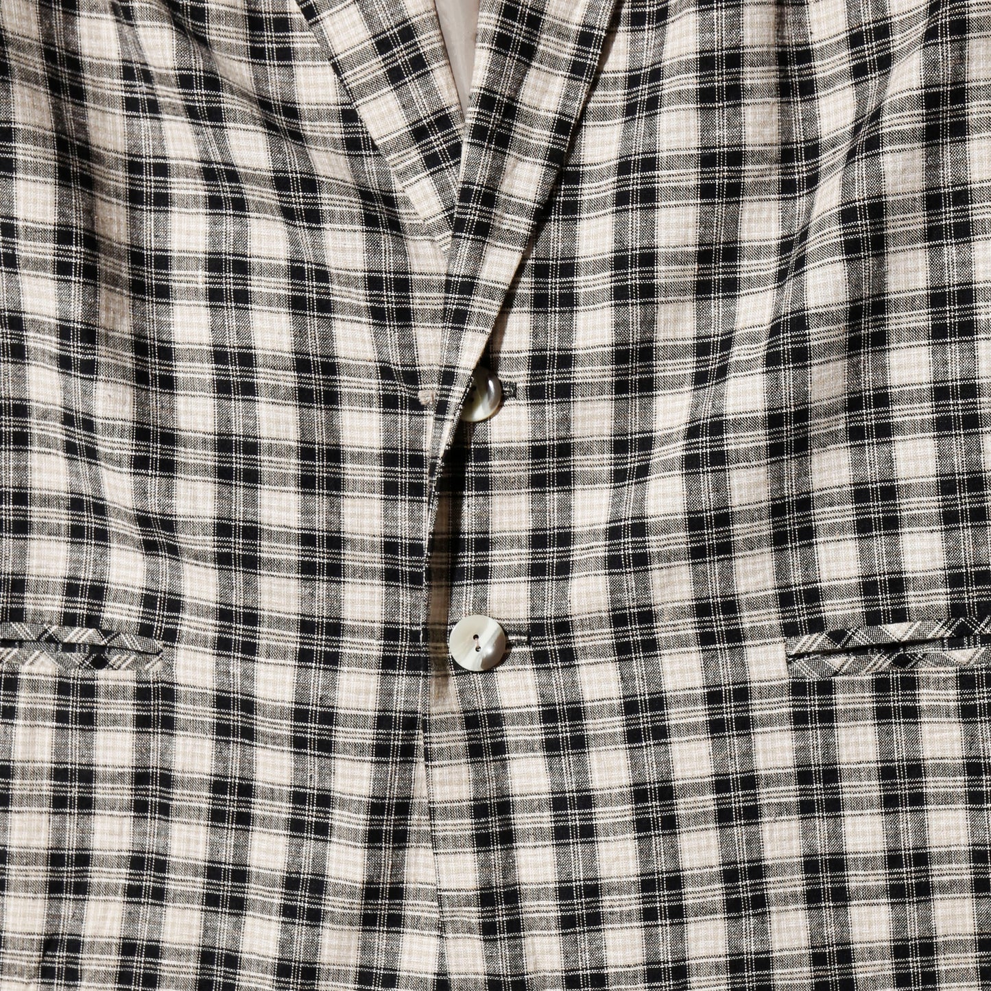 vintage check linen loose tailored jacket