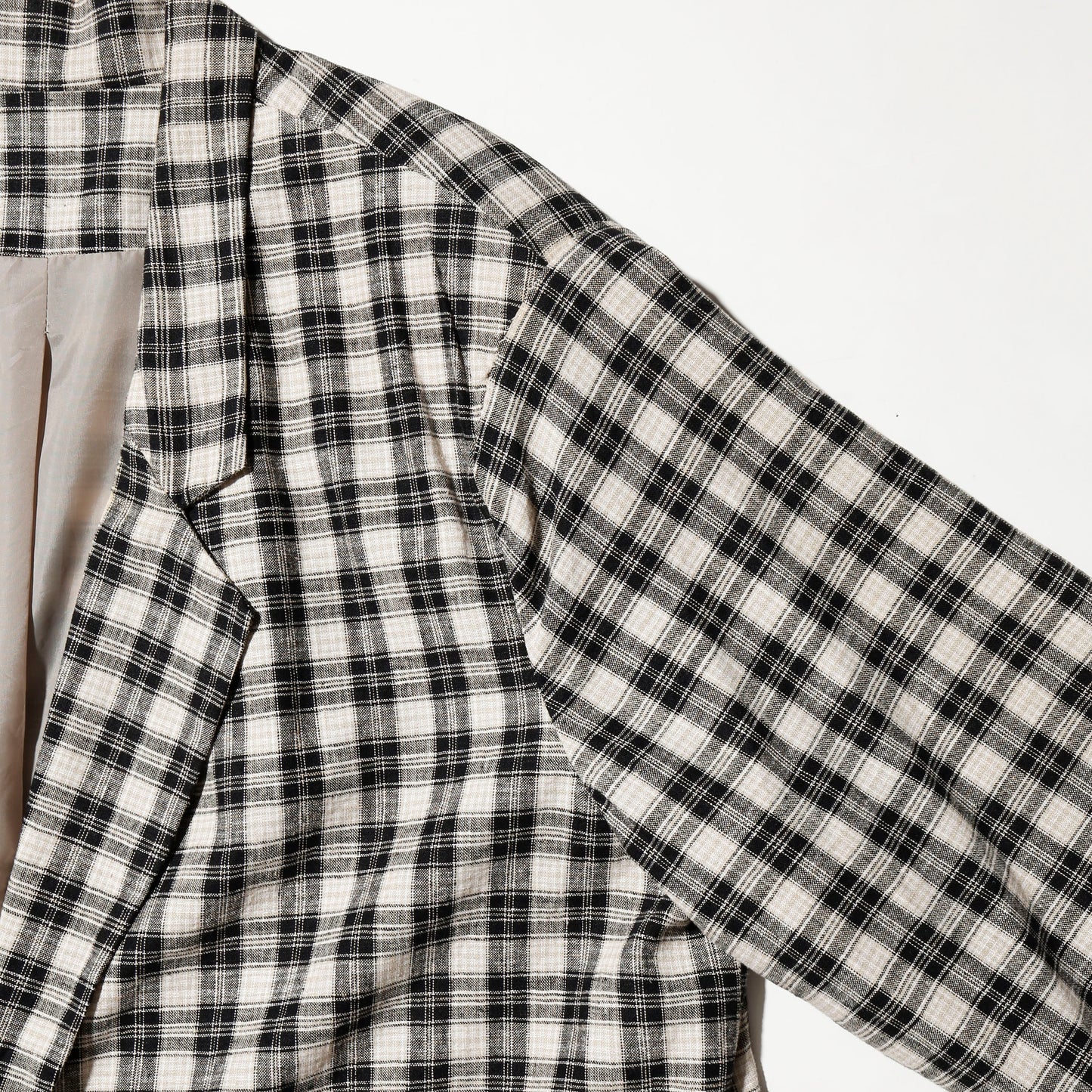 vintage check linen loose tailored jacket