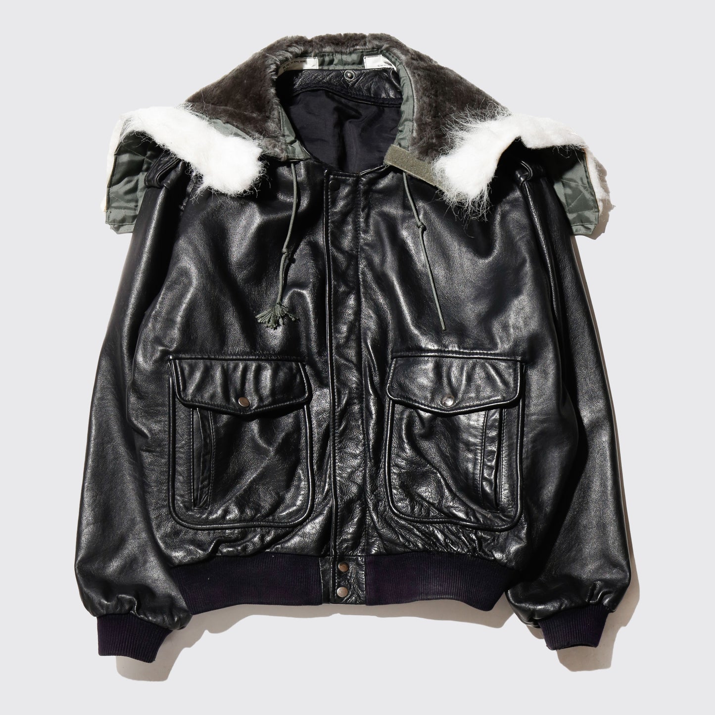 vintage hooded aviator leather jacket