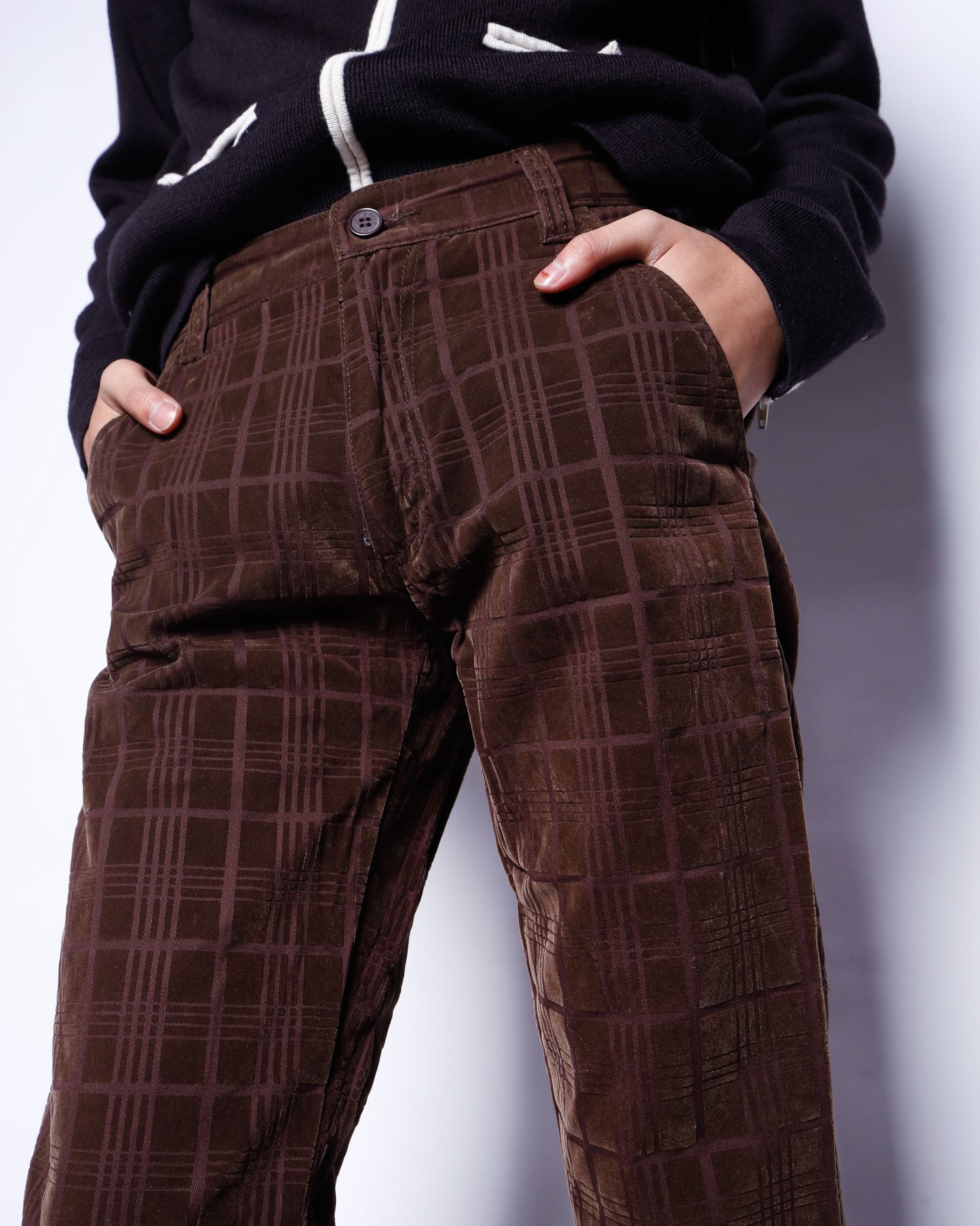 vintage flocky check flare trousers