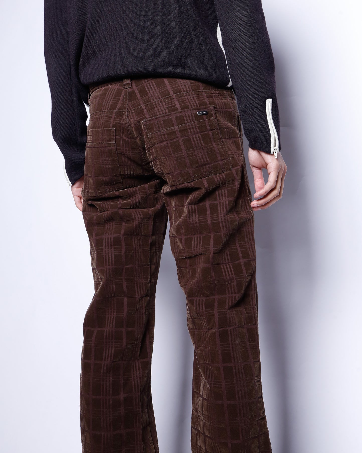 vintage flocky check flare trousers