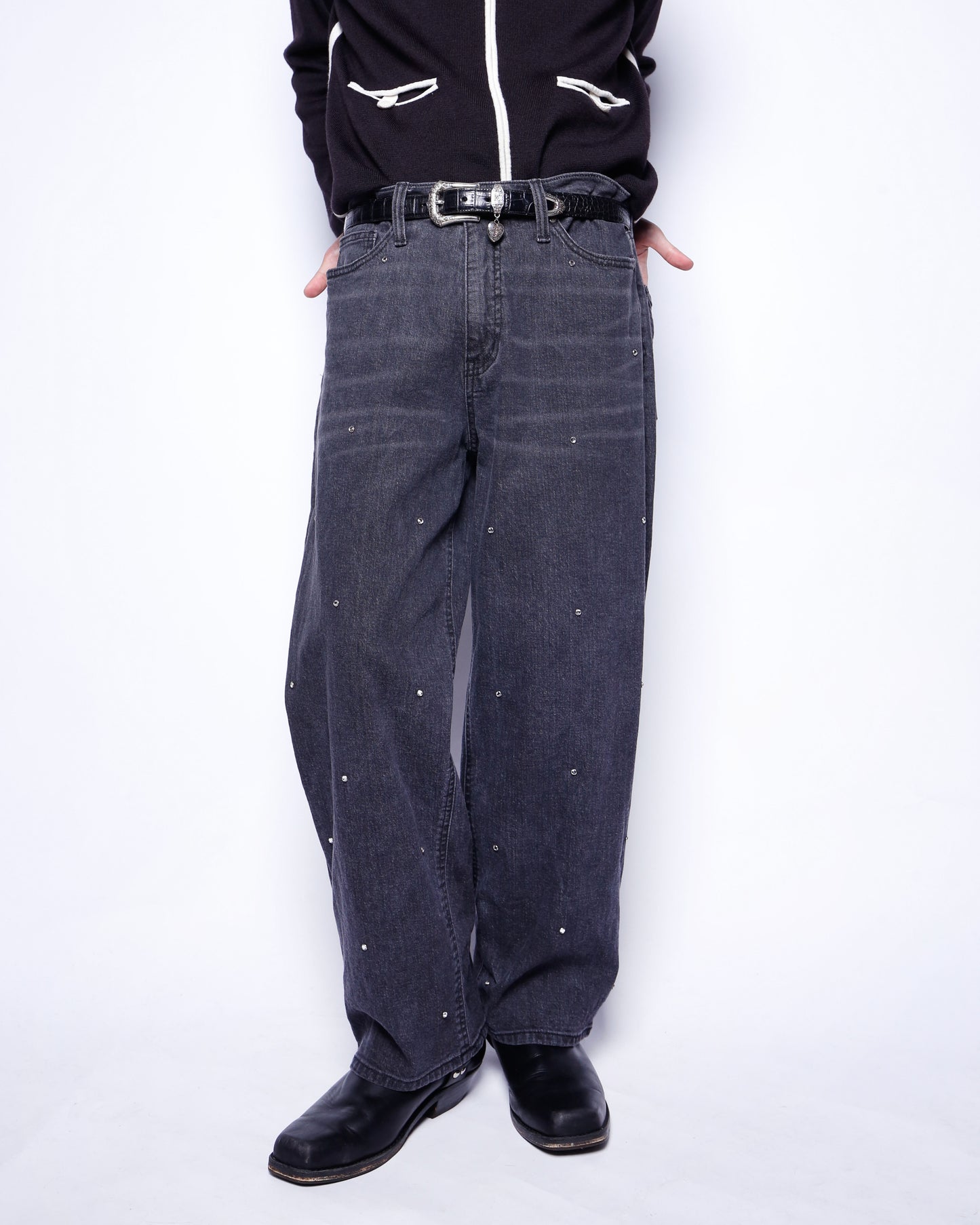 vintage rinestone wide leg jeans