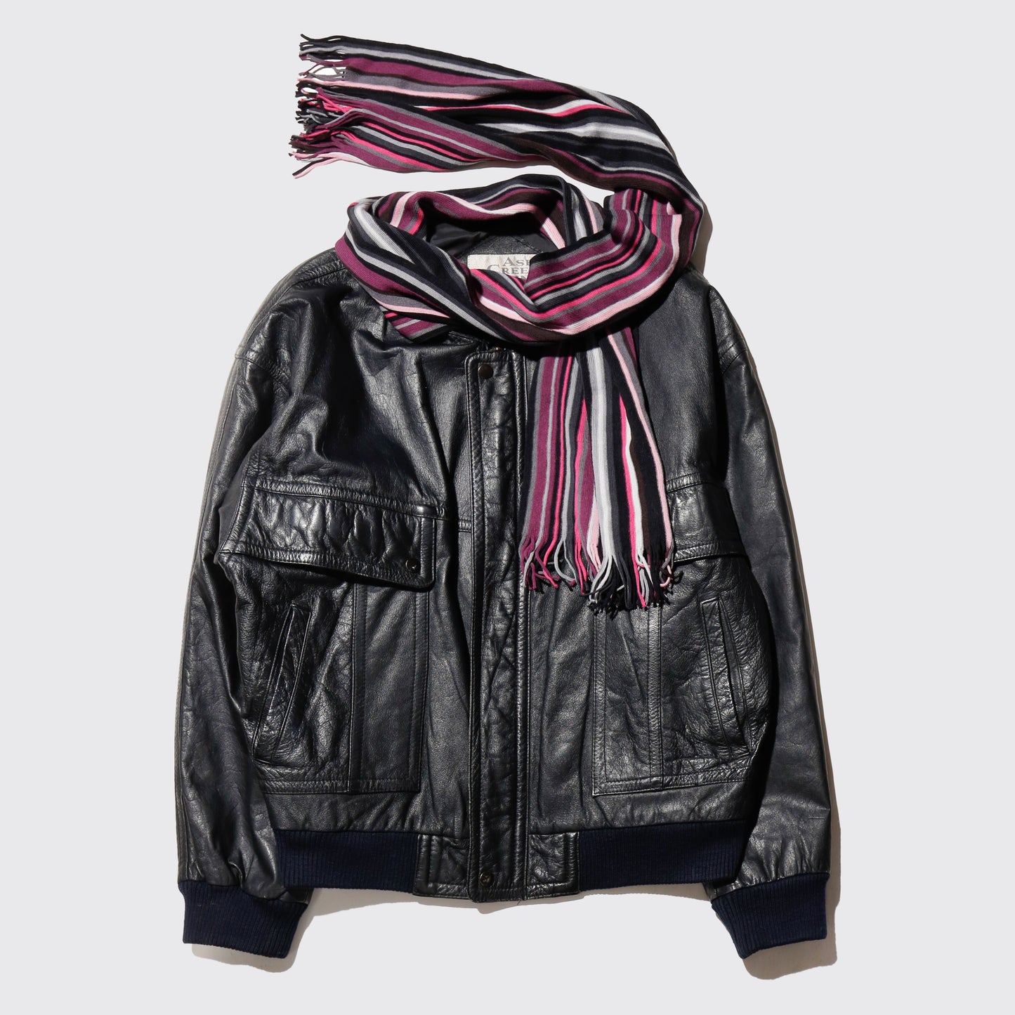 *one-off with muffler aviator leather jacket