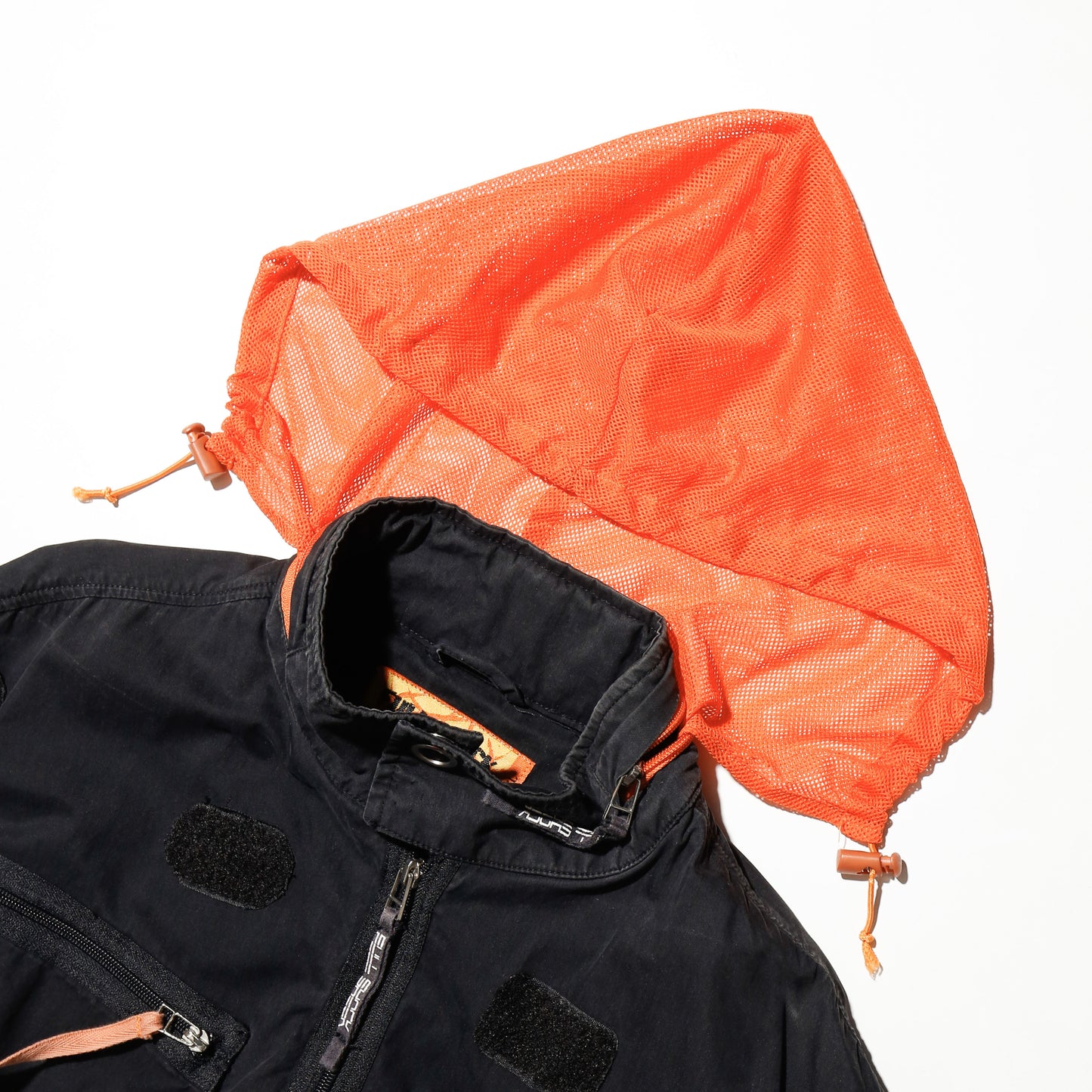 vintage gimmick techno jacket, hood strange