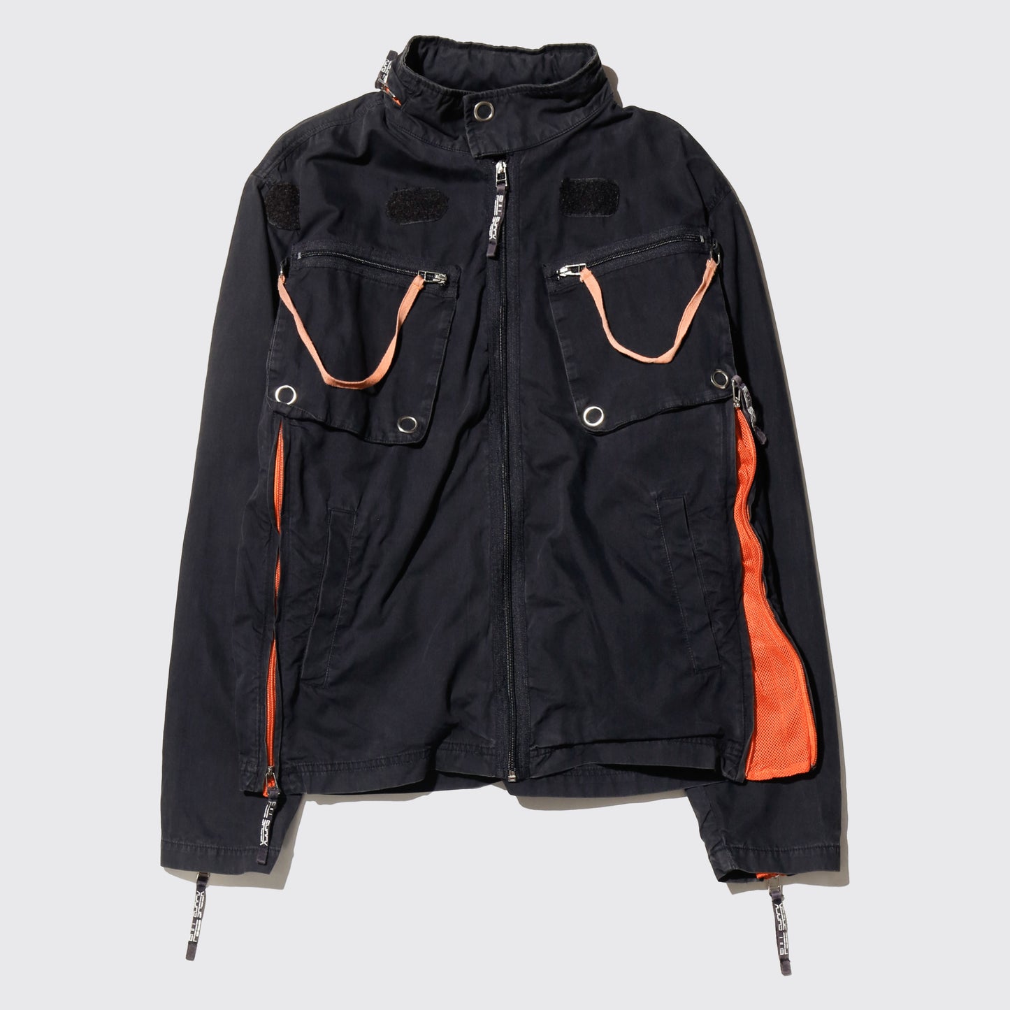vintage gimmick techno jacket, hood strange