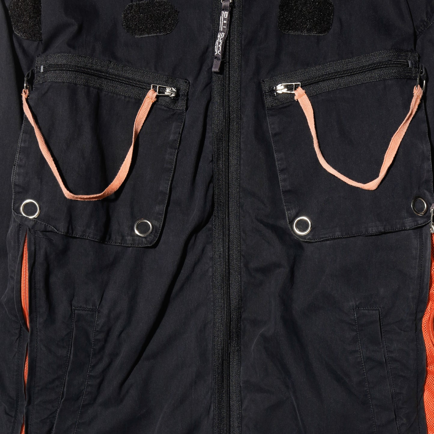 vintage gimmick techno jacket, hood strange