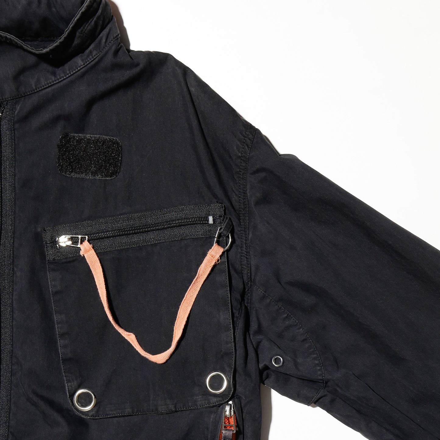 vintage gimmick techno jacket, hood strange