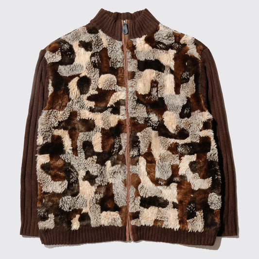 vintage faux fur patchwork knit jacket