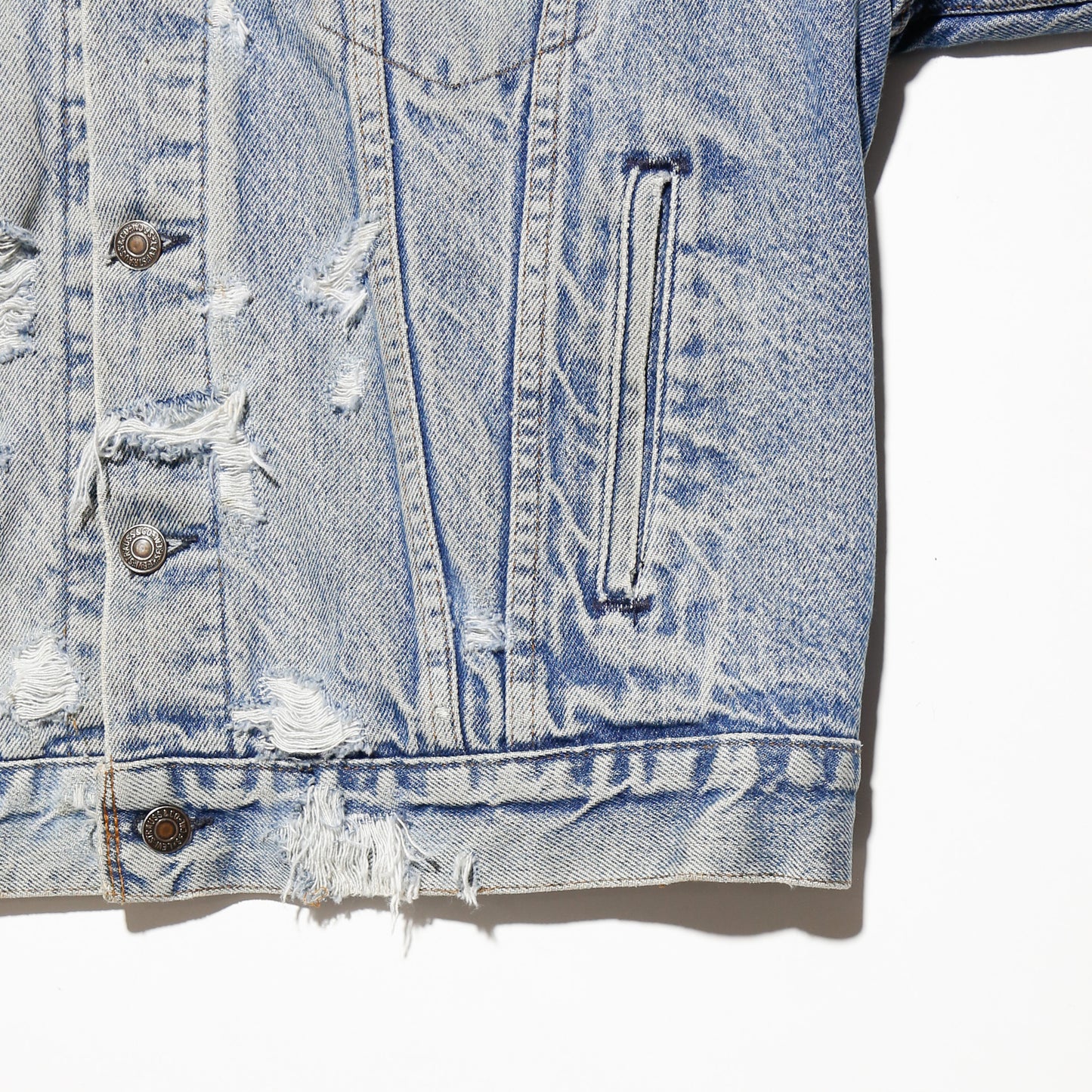 *one-off unborn calf combi broken trucker jacket , with kapper badge