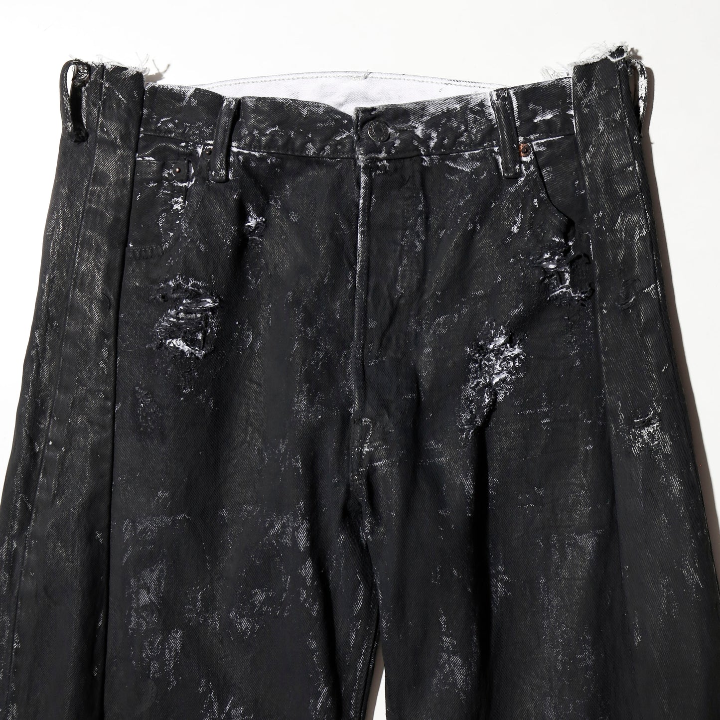 *one-off broken upside down jeans: model- dust black