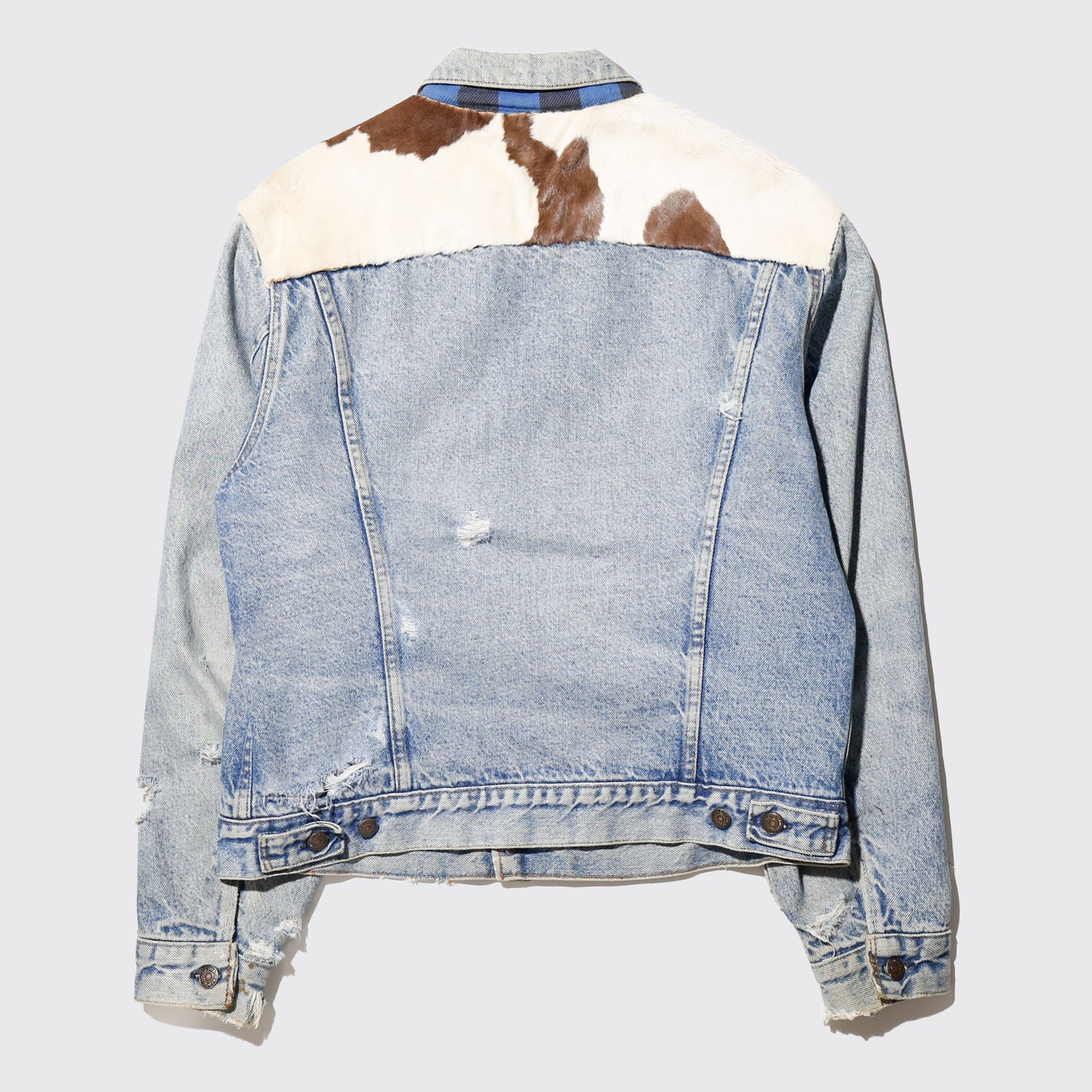 *one-off unborn calf combi broken trucker jacket , with kapper badge