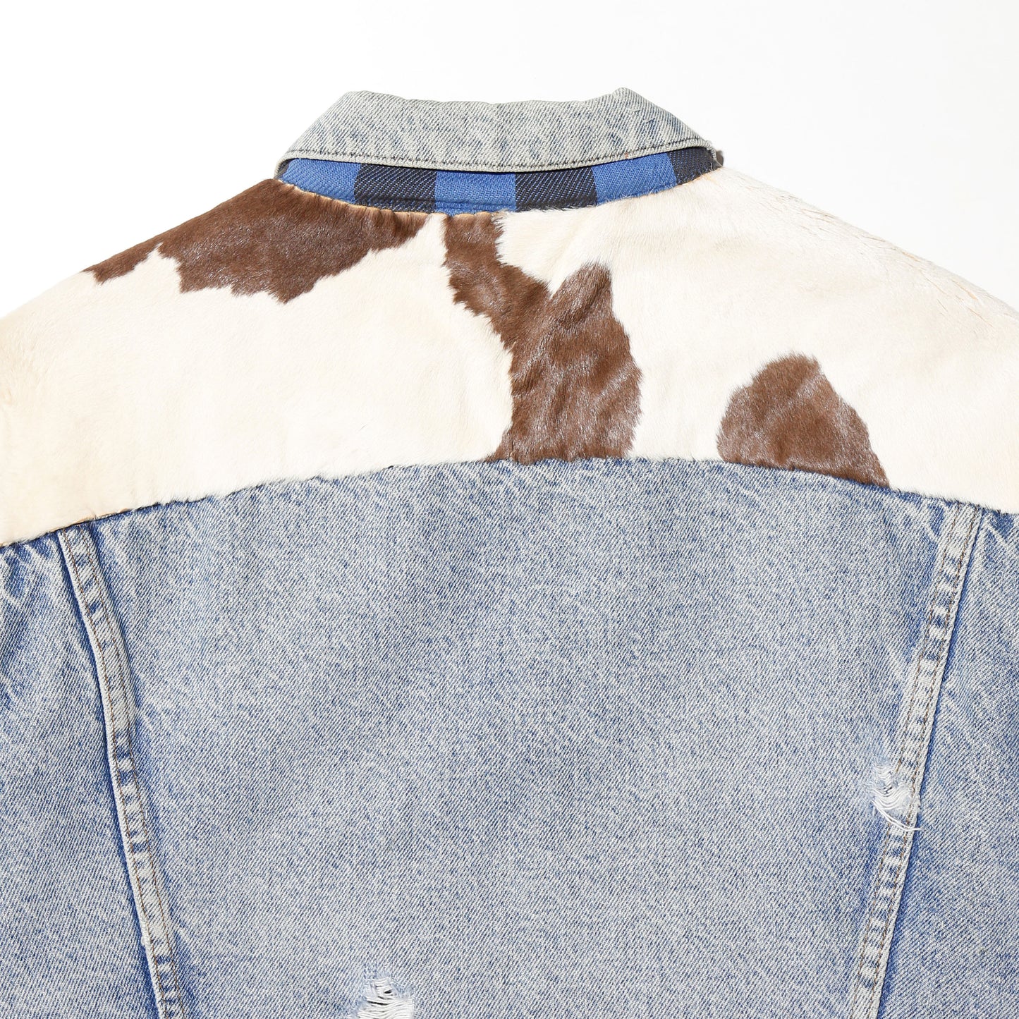 *one-off unborn calf combi broken trucker jacket , with kapper badge
