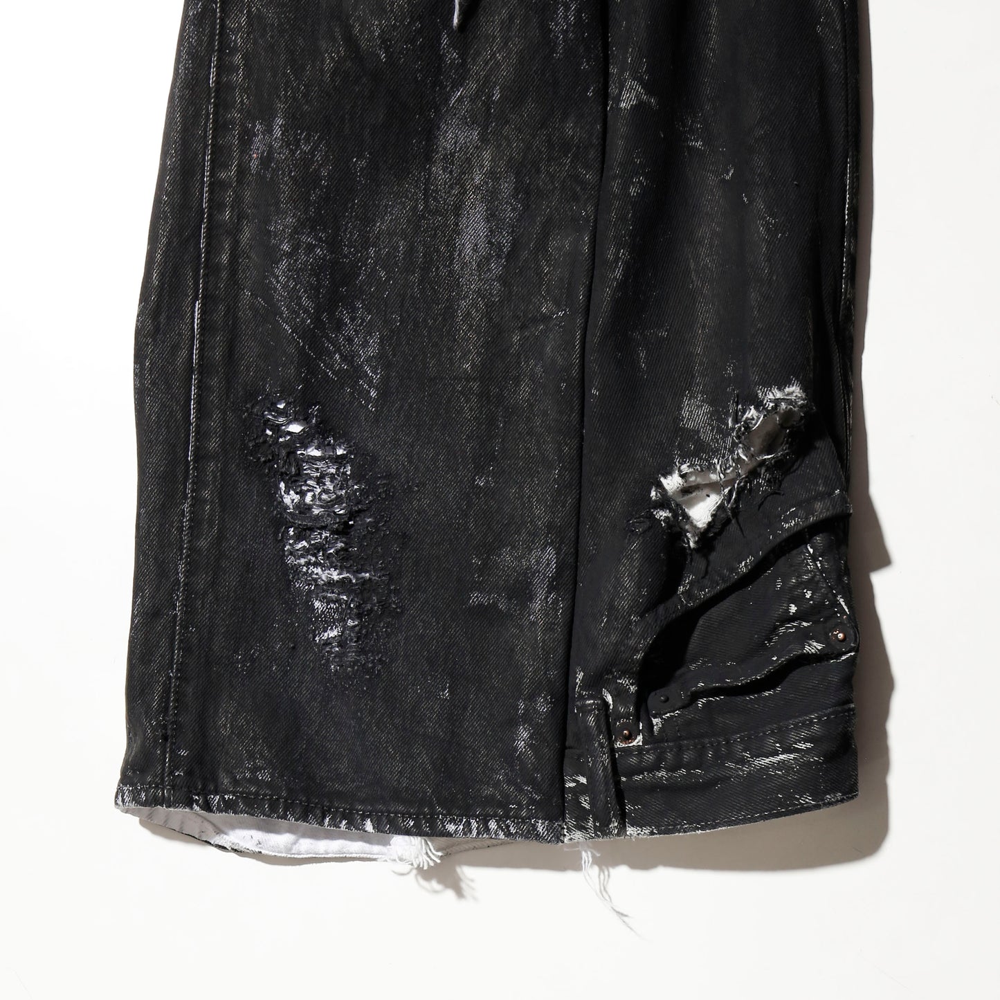 *one-off broken upside down jeans: model- dust black