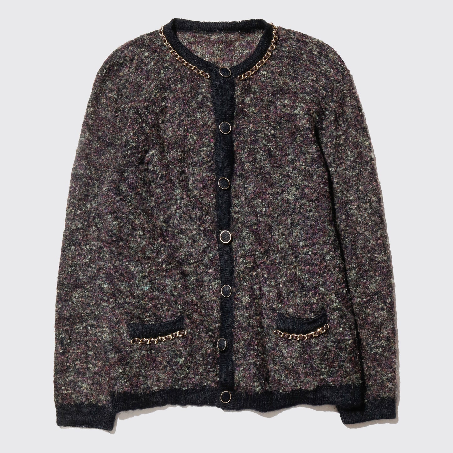 vintage chain piping boucle cardigan