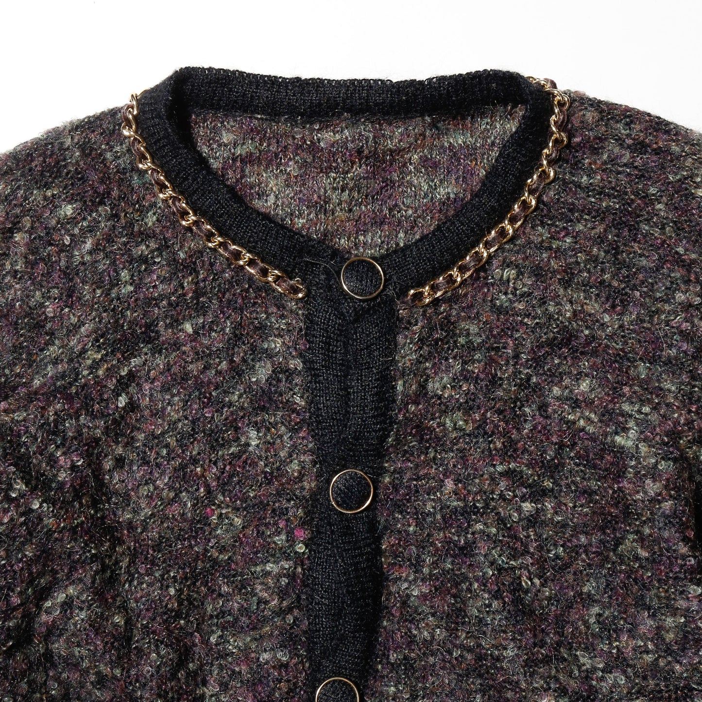 vintage chain piping boucle cardigan