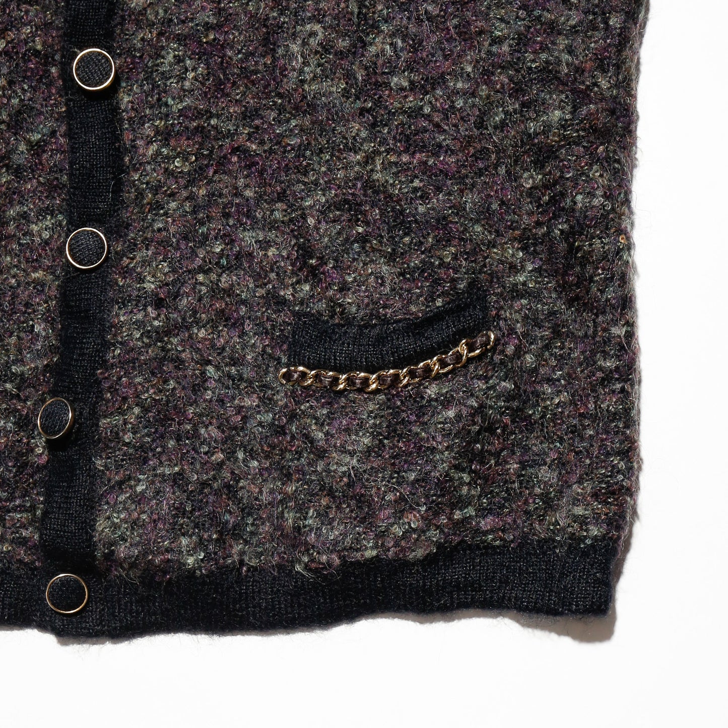 vintage chain piping boucle cardigan