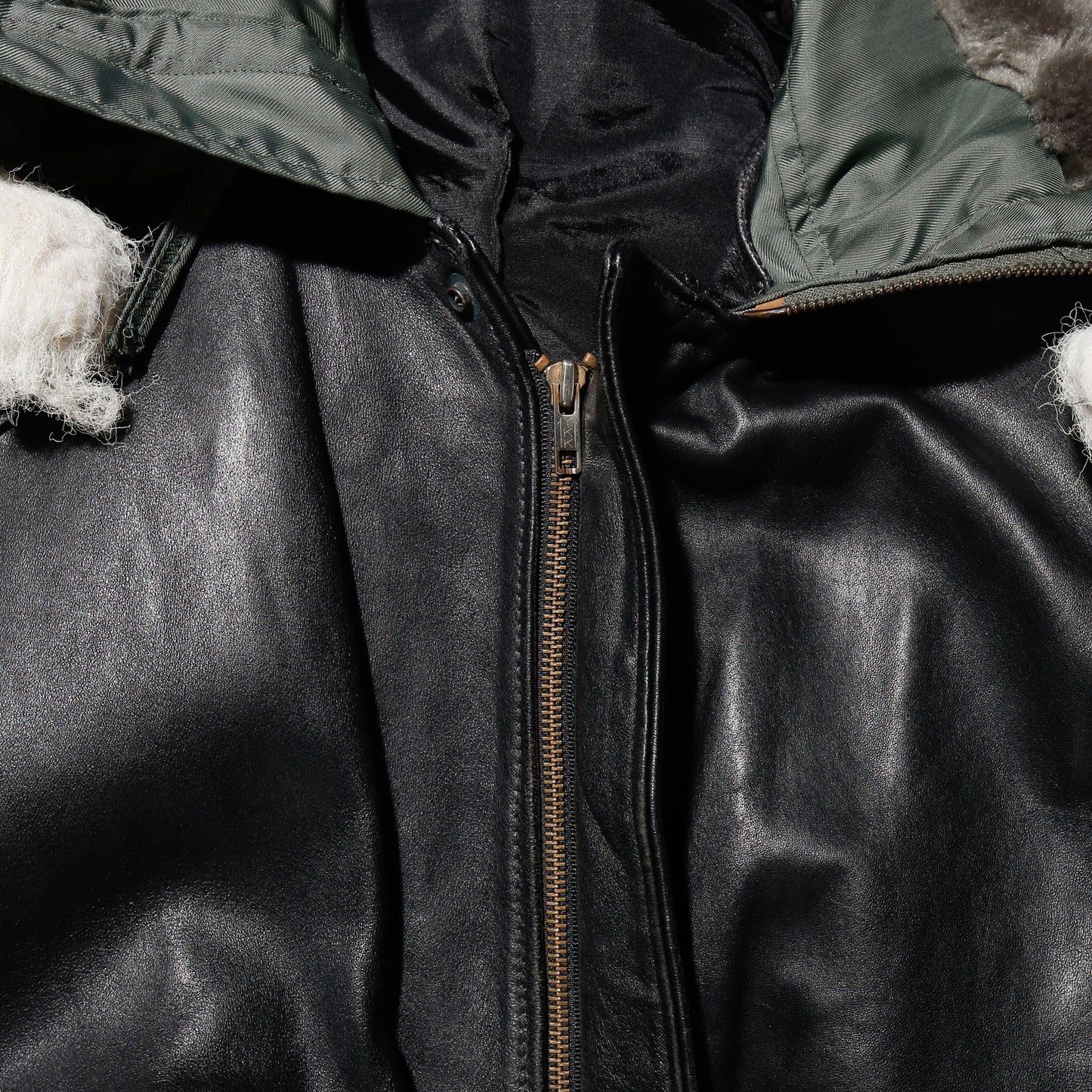 *one-off hooded aviator leather jacket