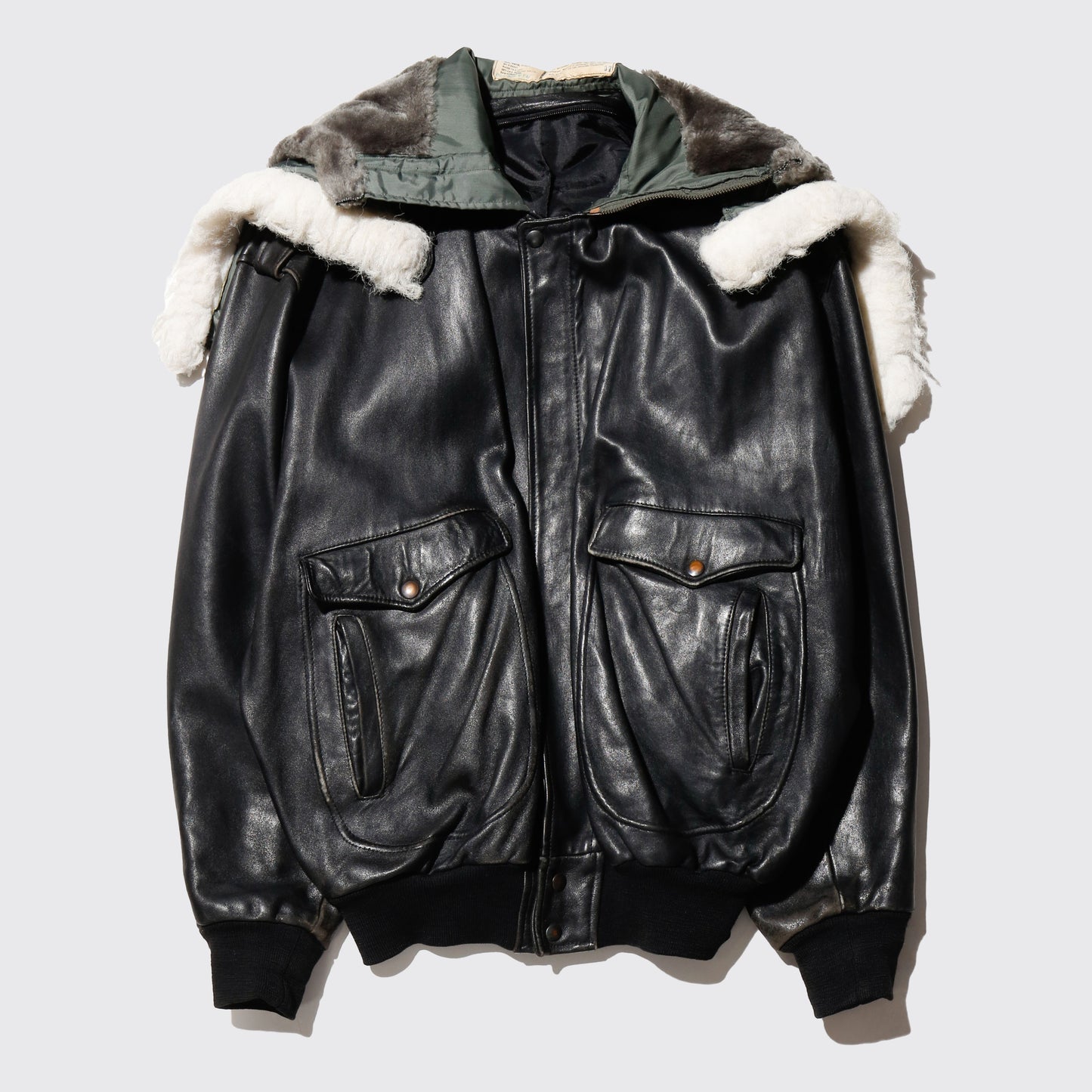 *one-off hooded aviator leather jacket