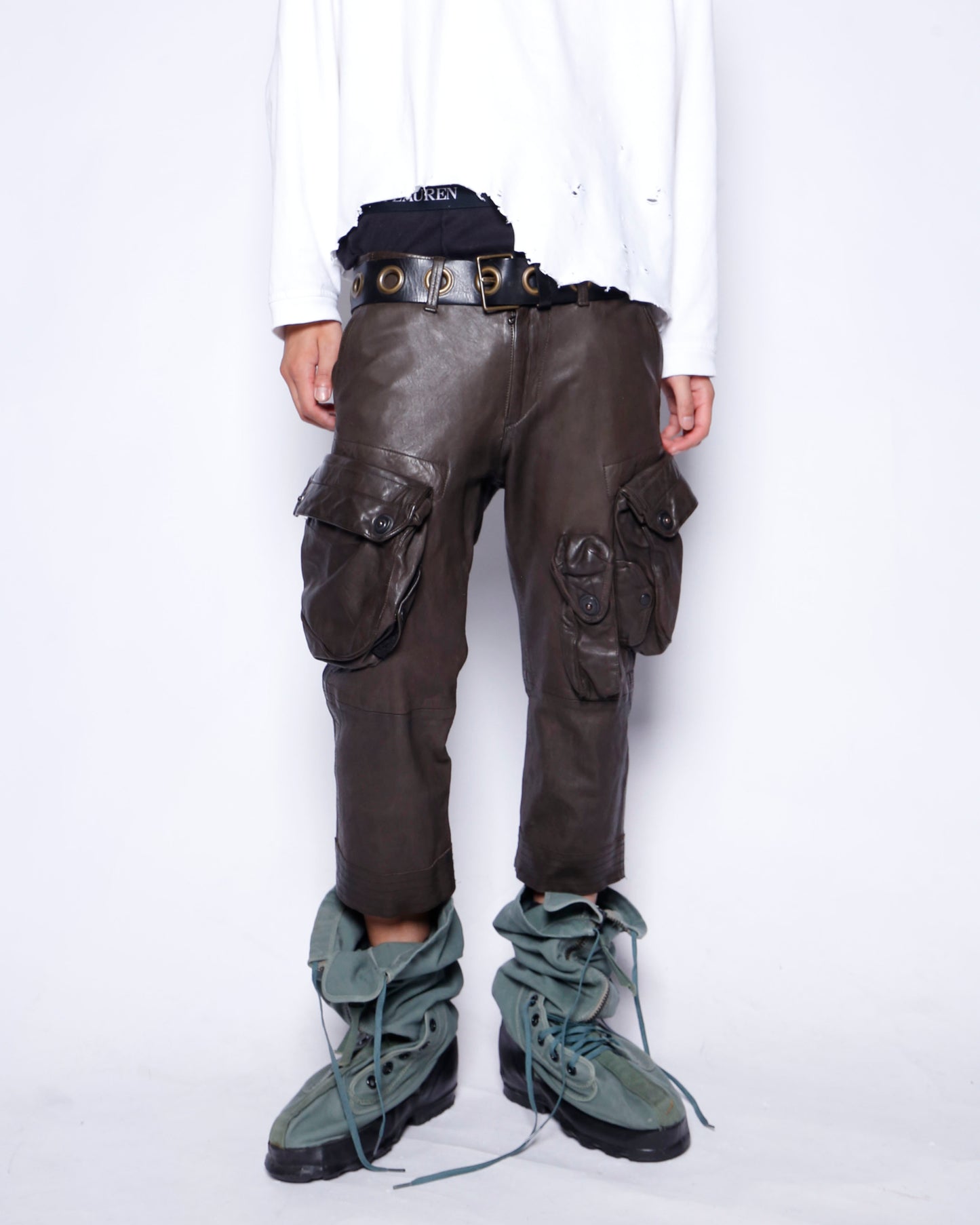 00's JULIUS gasmask lamb leather cropped trousers, *sample