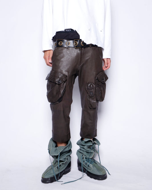 00's JULIUS gasmask lamb leather cropped trousers, *sample
