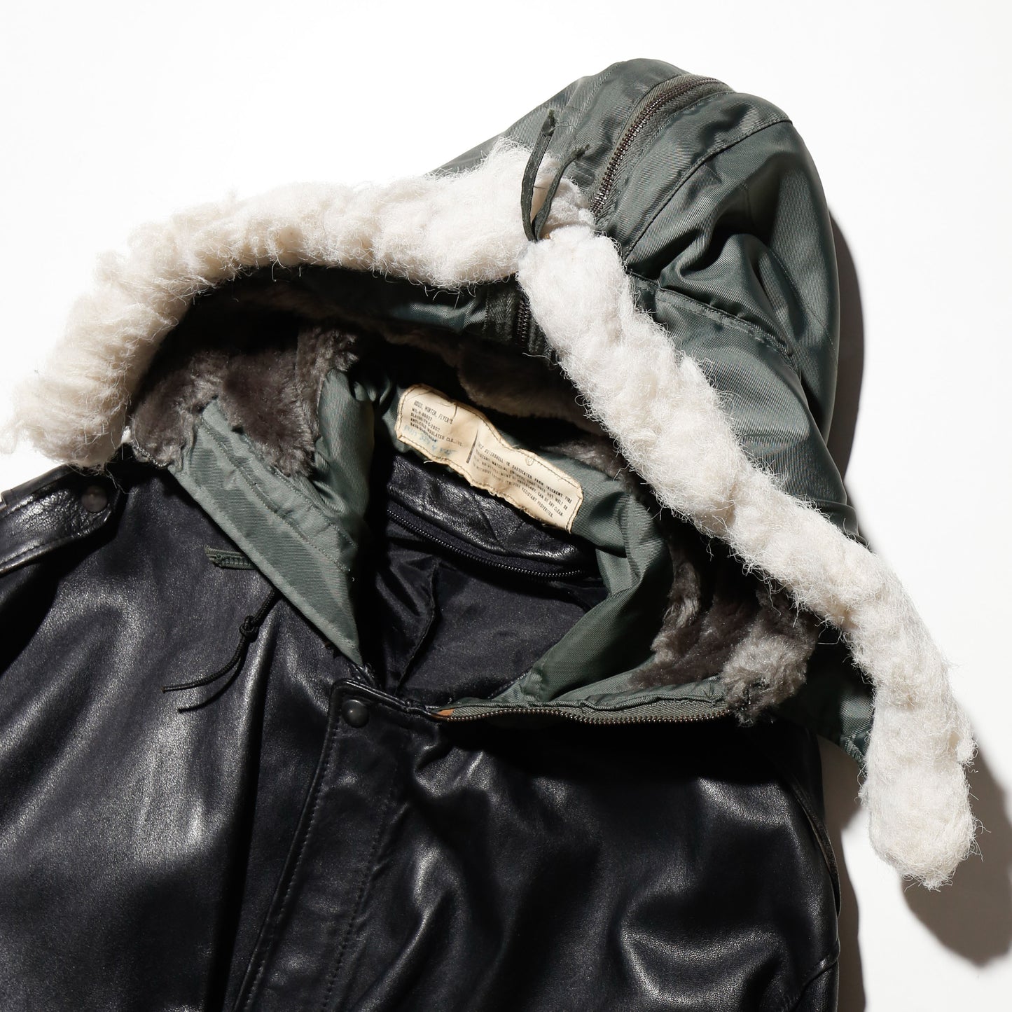 *one-off hooded aviator leather jacket