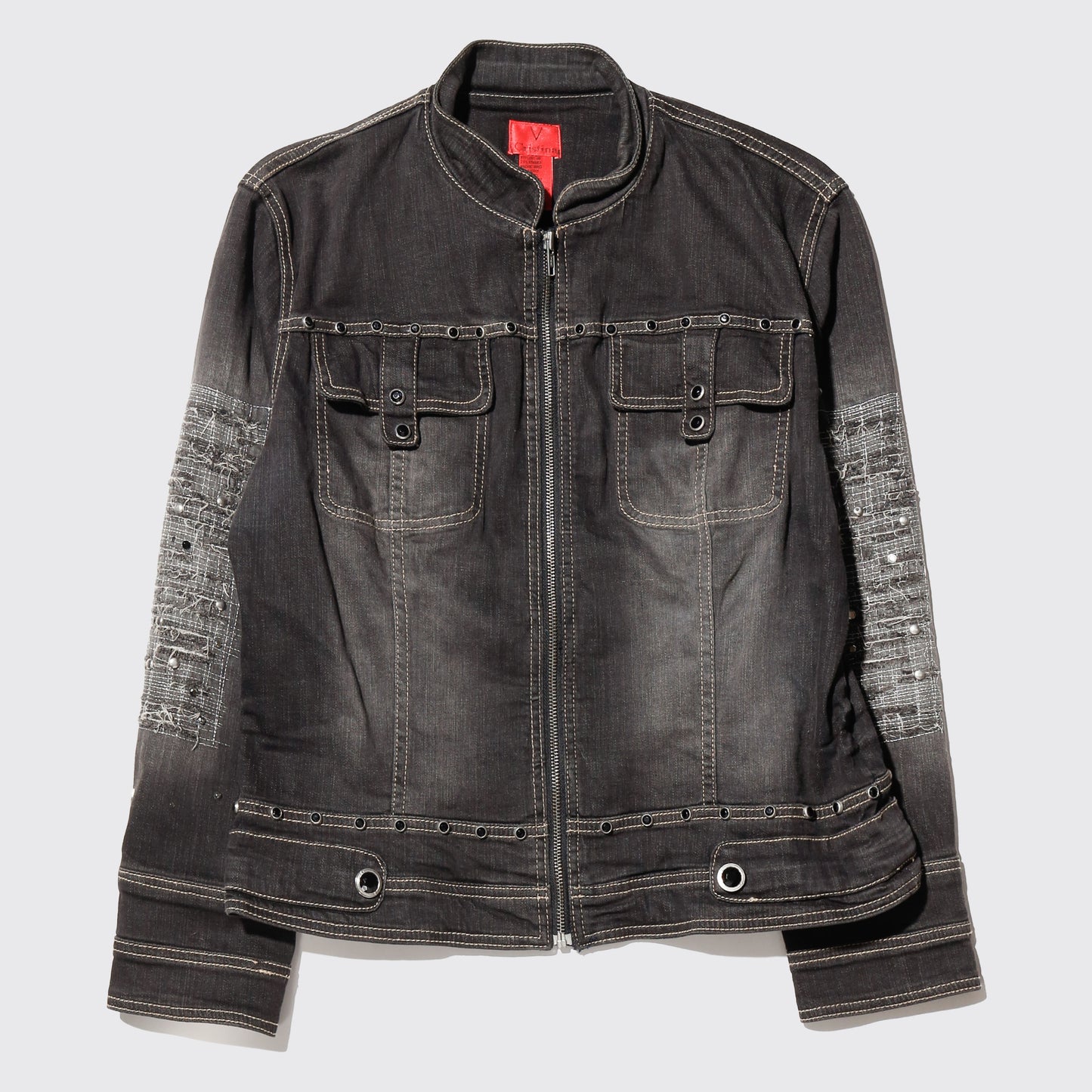 vintage repaired sleeve studs denim jacket