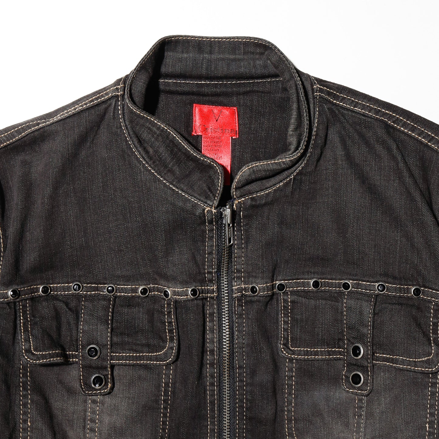 vintage repaired sleeve studs denim jacket
