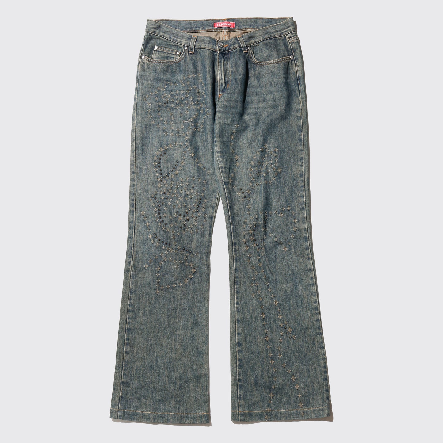 vintage studs distressed flare jeans