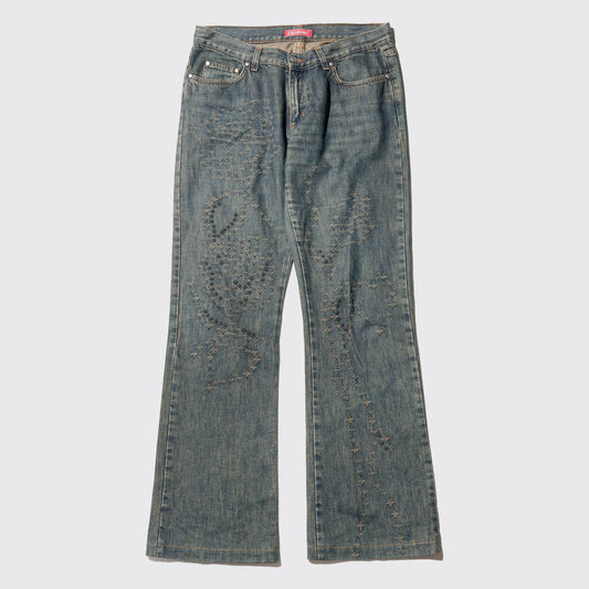 vintage studs distressed flare jeans
