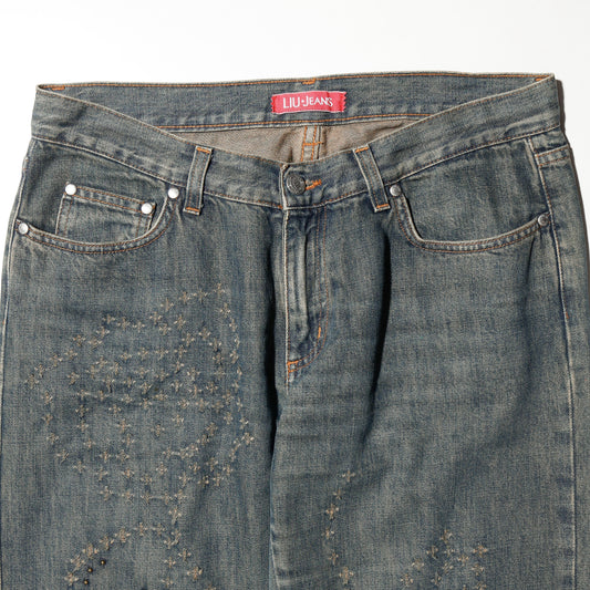 vintage studs distressed flare jeans