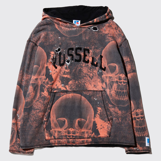 *one-off A$AP Woldwide×Russell x-ray skull broken hoodie