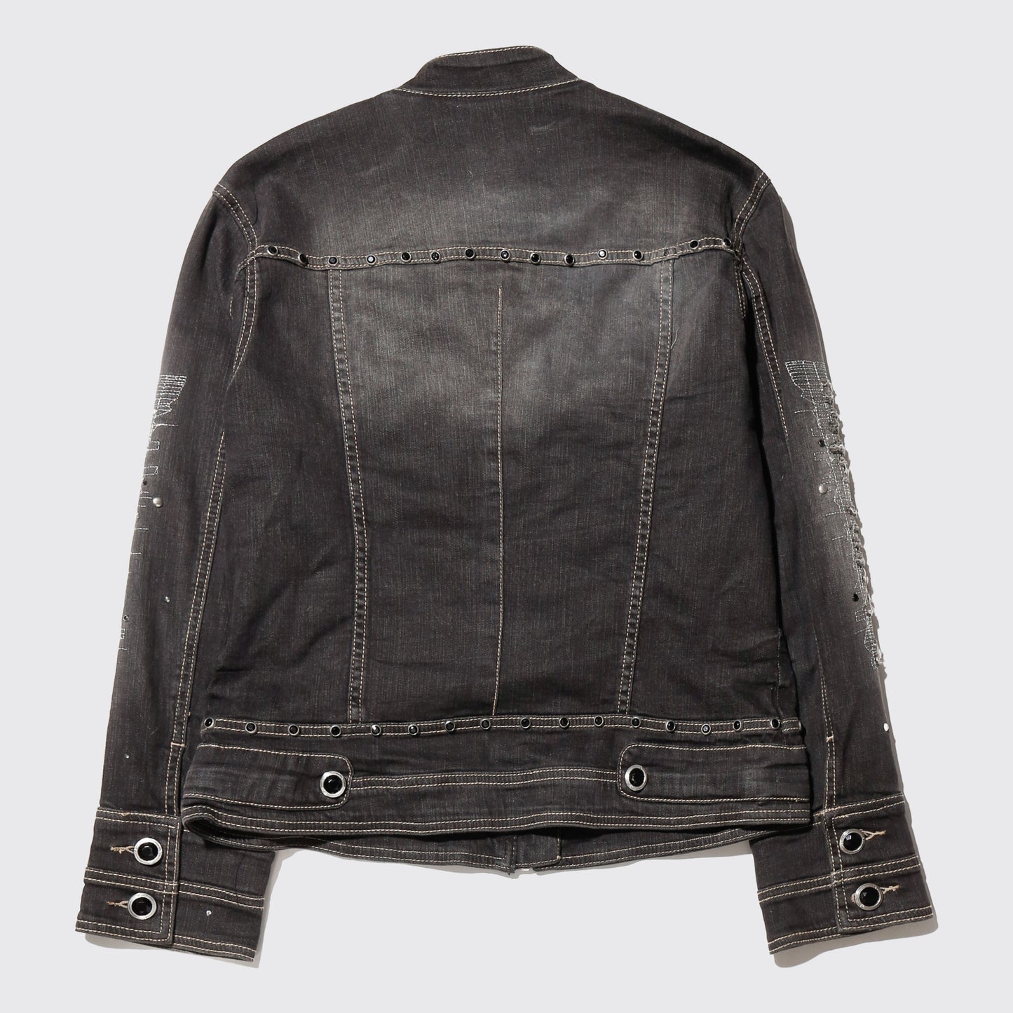 vintage repaired sleeve studs denim jacket