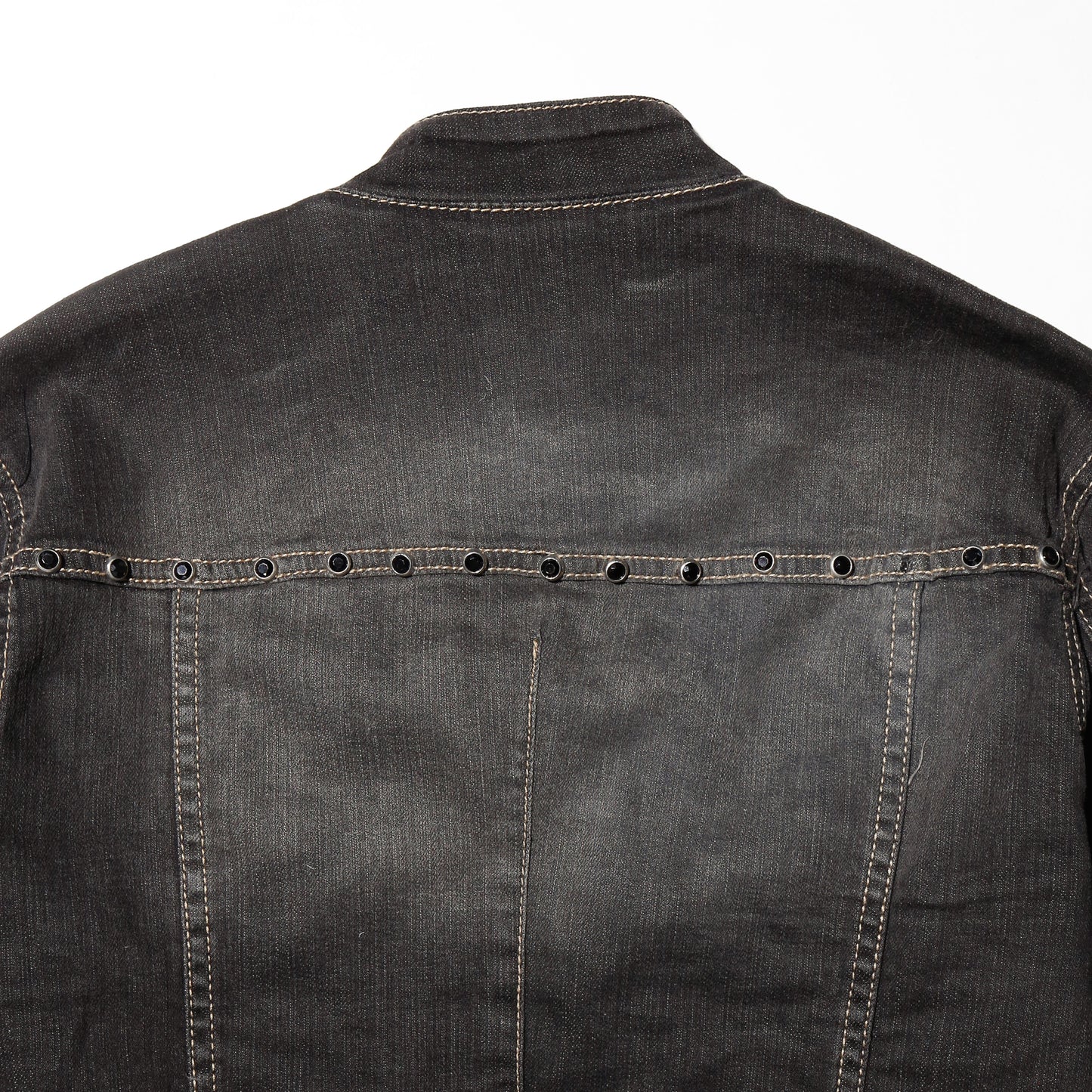 vintage repaired sleeve studs denim jacket