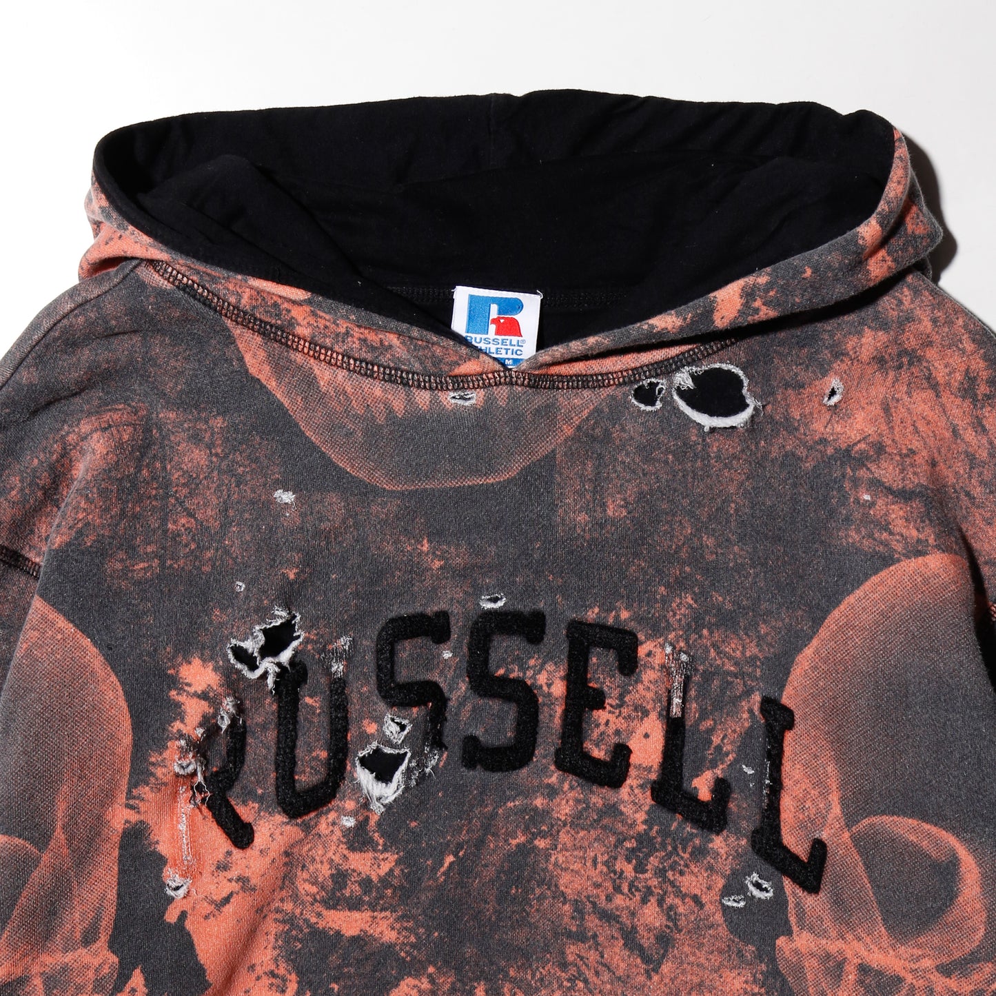 *one-off A$AP Woldwide×Russell x-ray skull broken hoodie