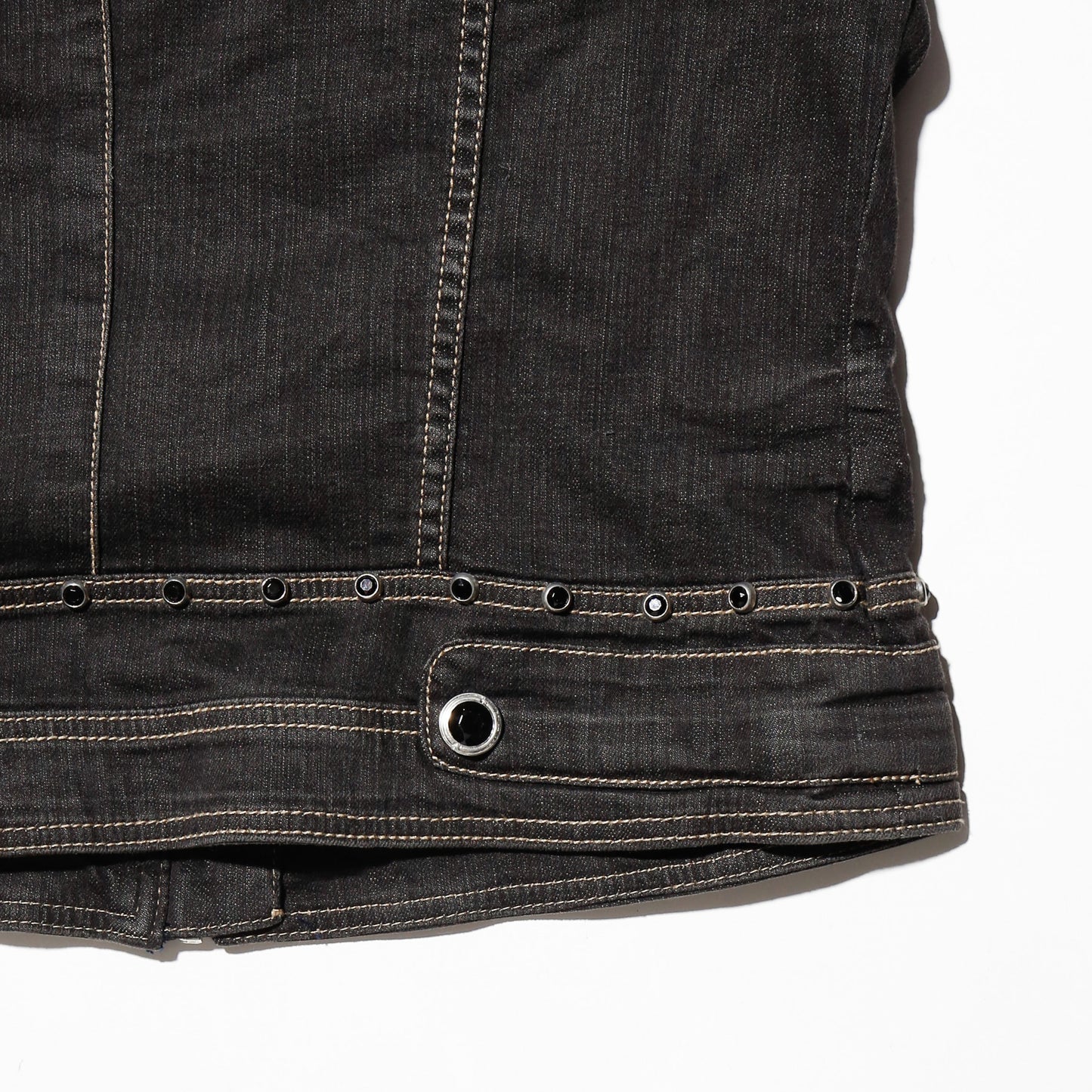 vintage repaired sleeve studs denim jacket