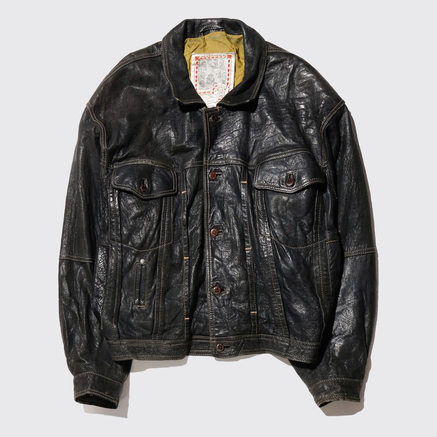 vintage 80's euro stiched leather trucker jacket