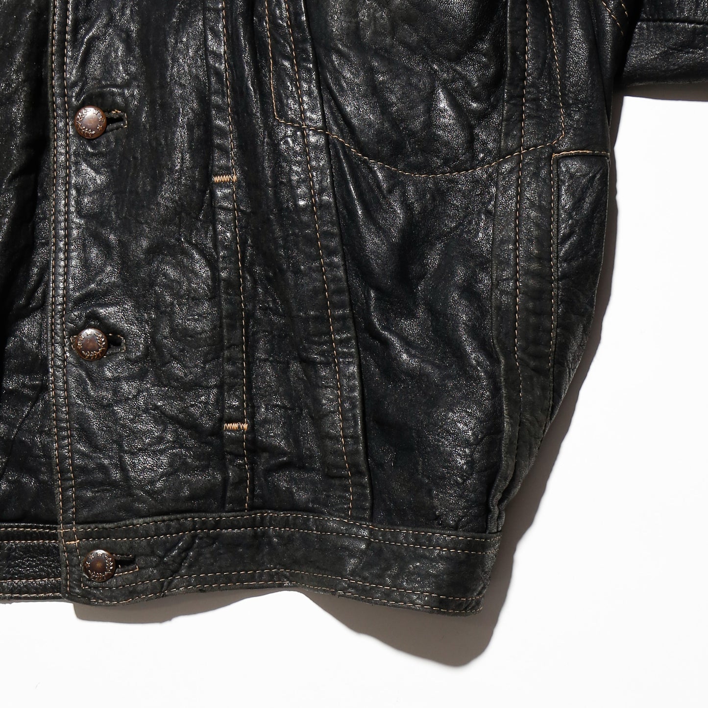 vintage 80's euro stiched leather trucker jacket