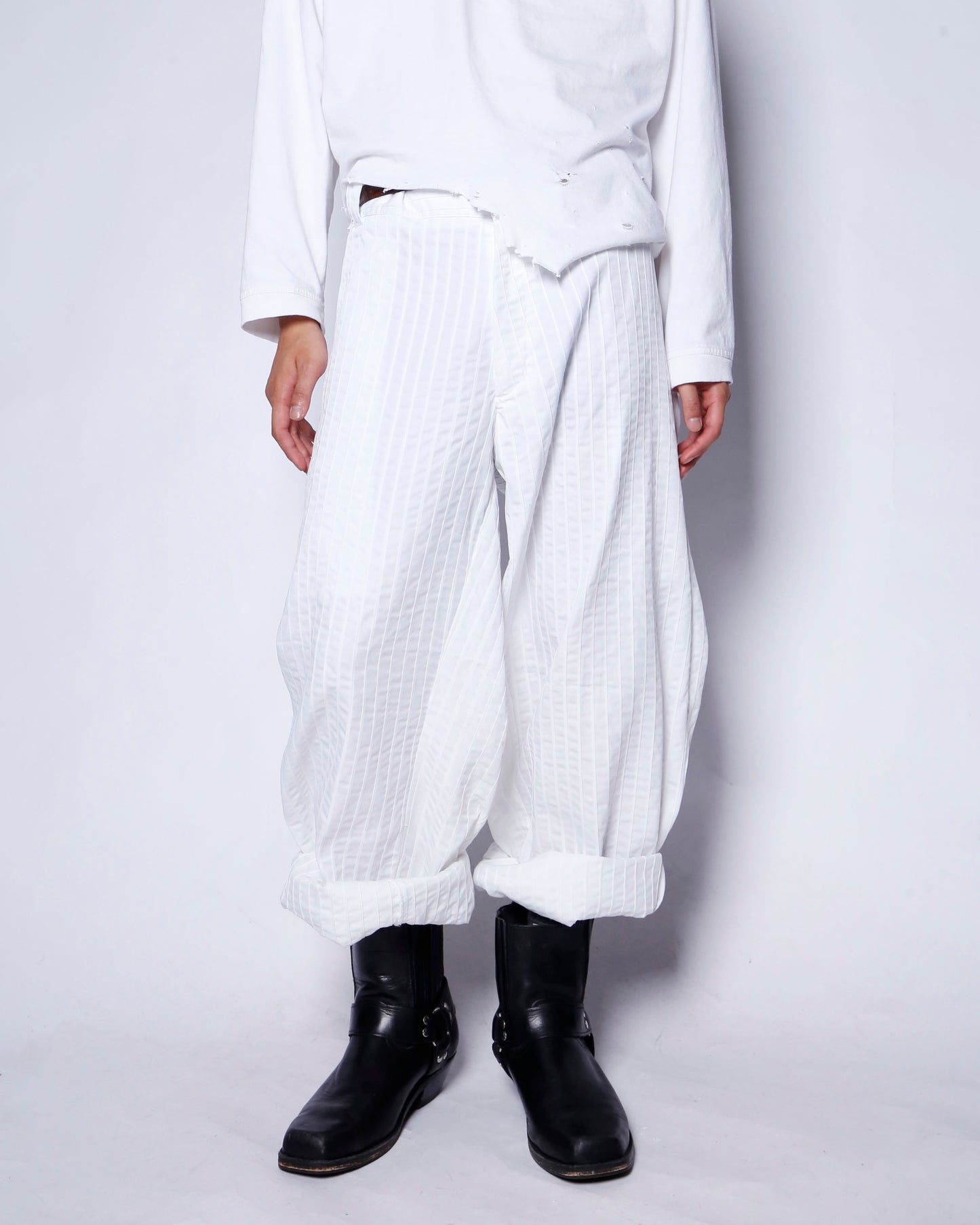 vintage textured stripe wide trousers