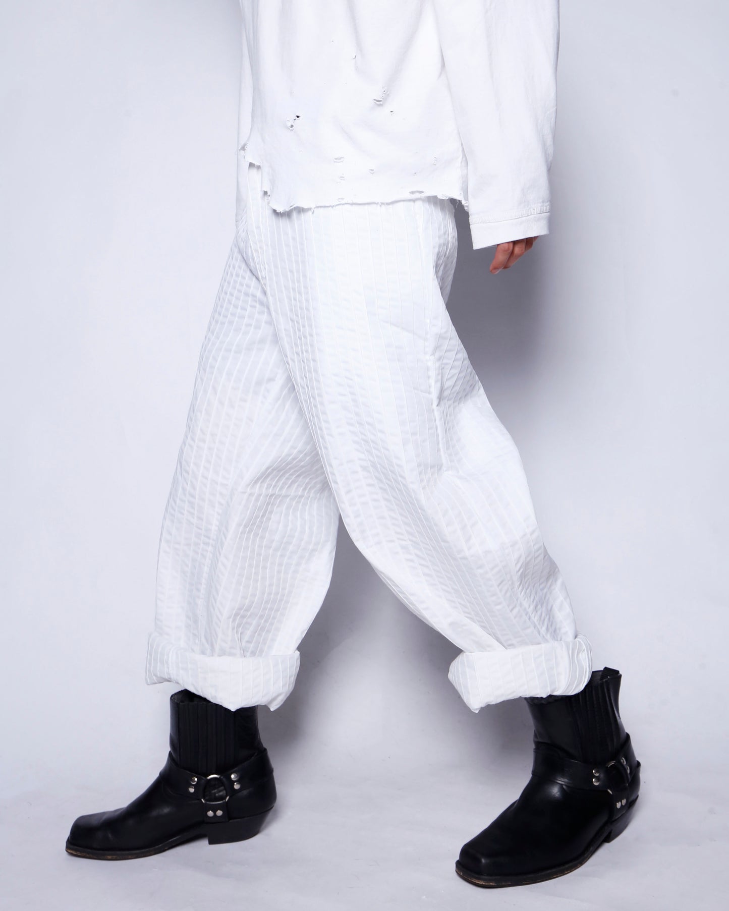 vintage textured stripe wide trousers