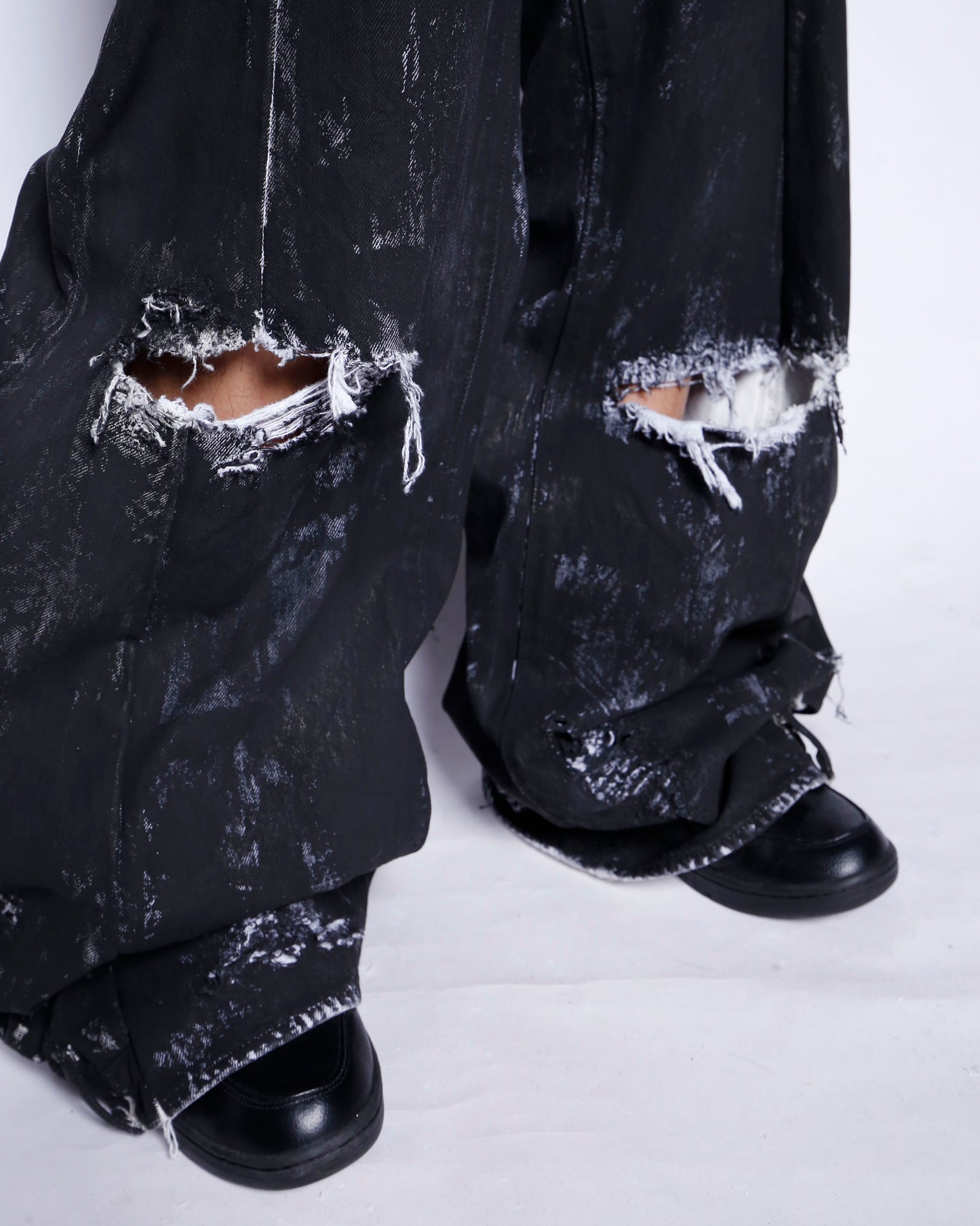 *one-off broken upside down jeans: model- dust black