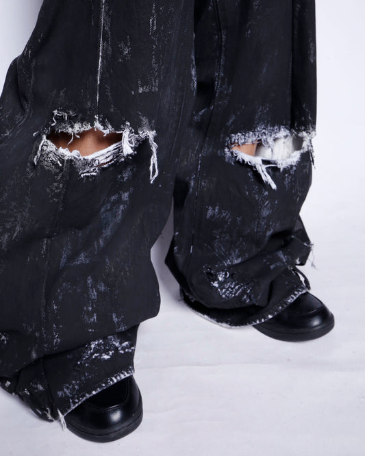 *one-off broken upside down jeans: model- dust black