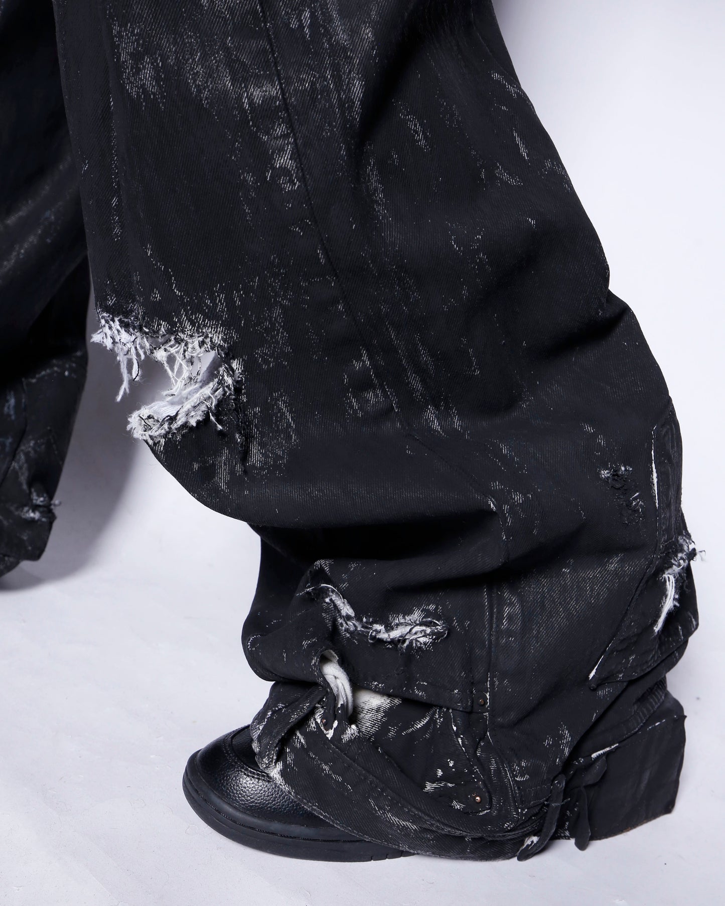 *one-off broken upside down jeans: model- dust black